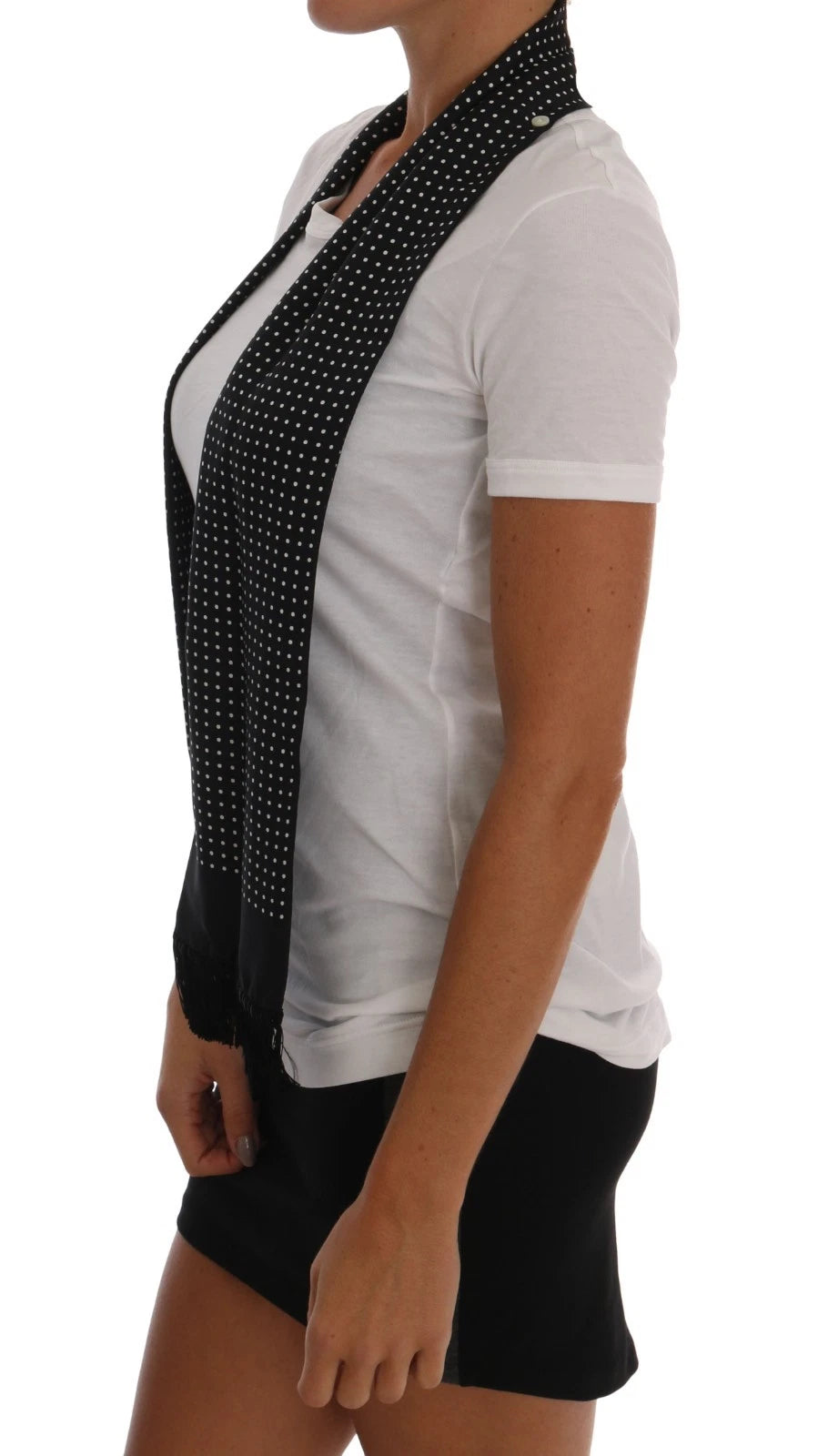 Dolce & Gabbana White Cotton Black Silk Scarf Top T-shirt | Regal Royce