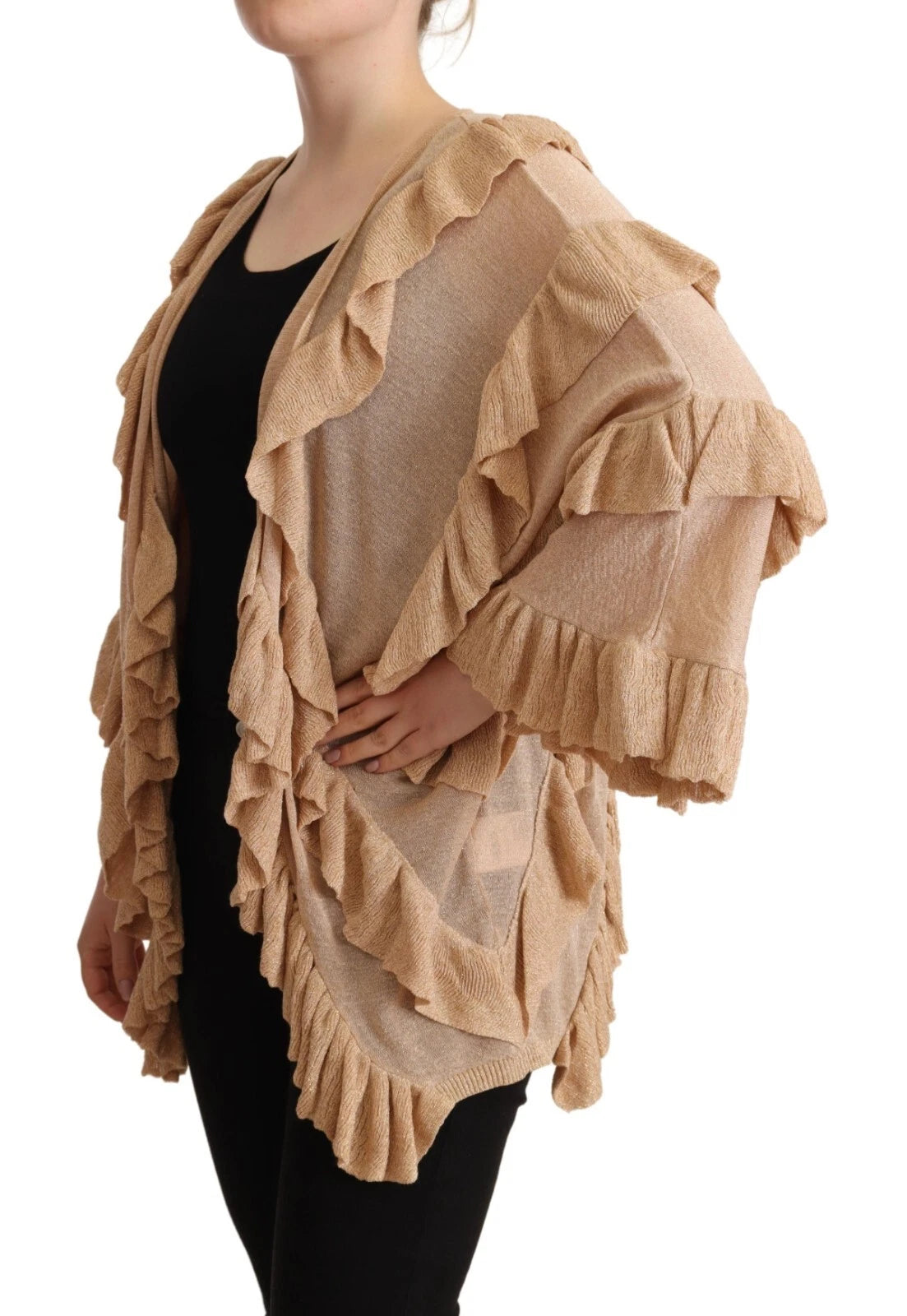 Aniye By Gold Ruffles Long Sleeves Viscose Cardigan Top | Regal Royce