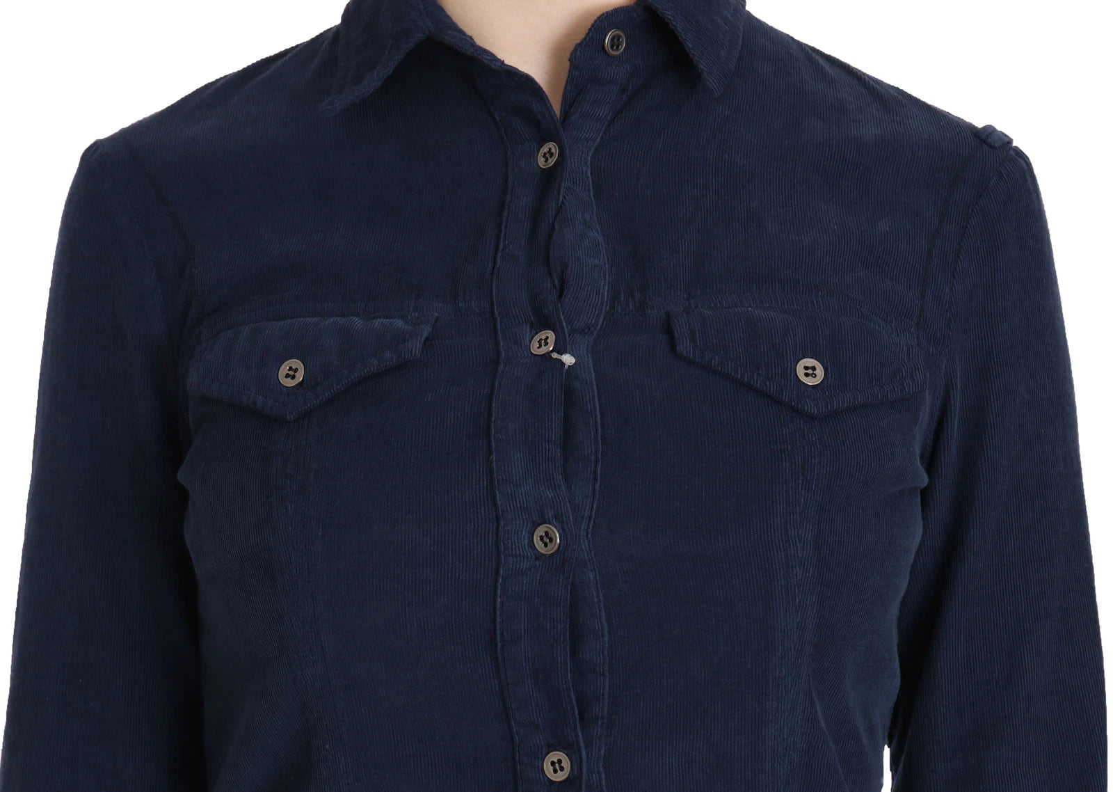 Acht Cotton Blue Corduroy Long Sleeves Shirt Top Blouse | Regal Royce