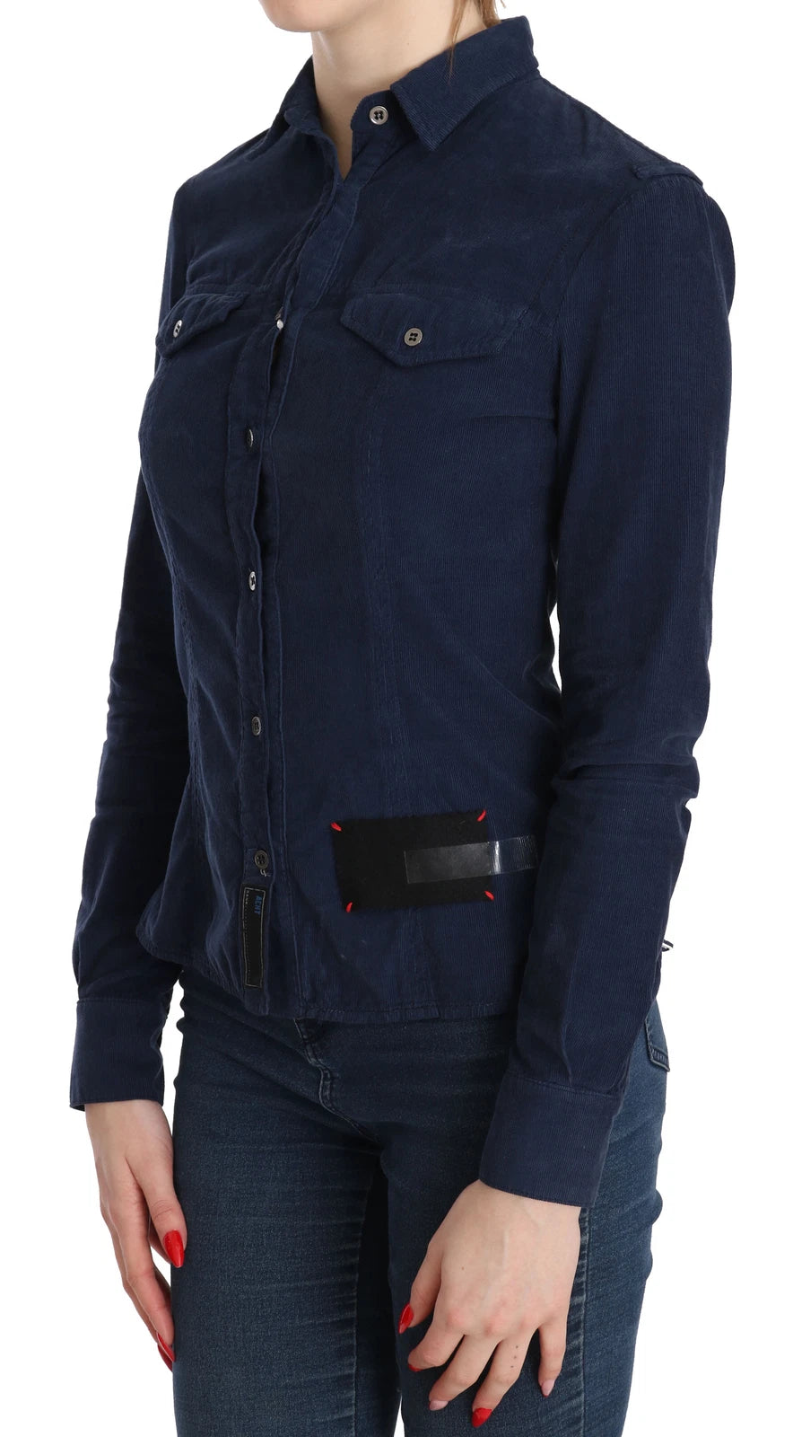 Acht Cotton Blue Corduroy Long Sleeves Shirt Top Blouse | Regal Royce