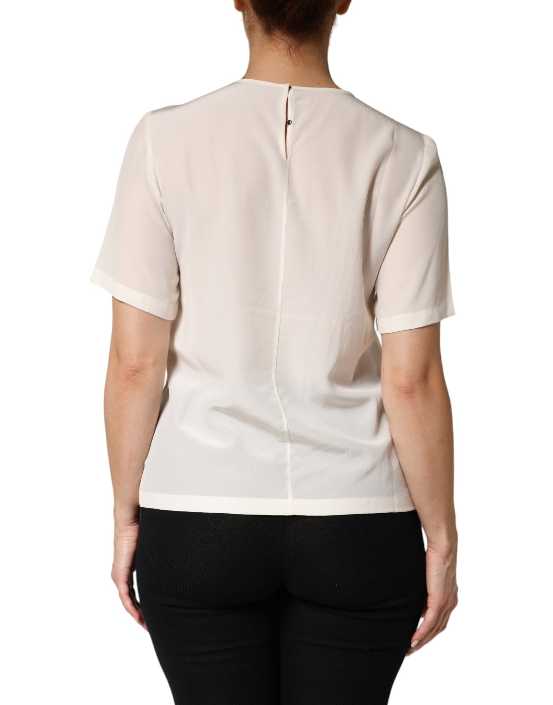Dolce & Gabbana Cream Silk Silhouette Detail Short Sleeve Top | Regal Royce