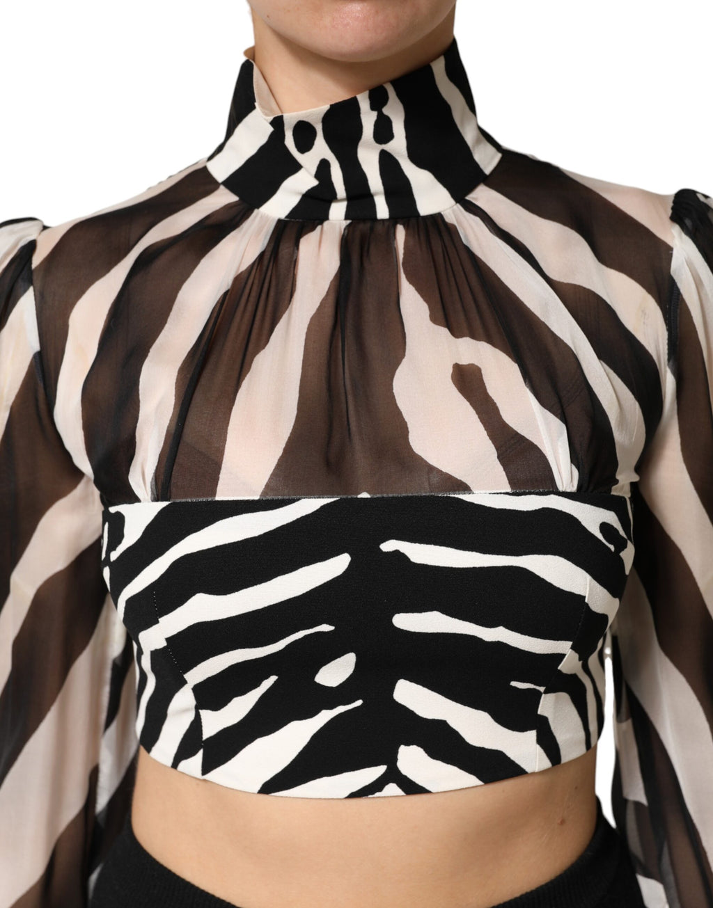 Dolce & Gabbana Zebra Print Chiffon Paneled Crop Blouse Top