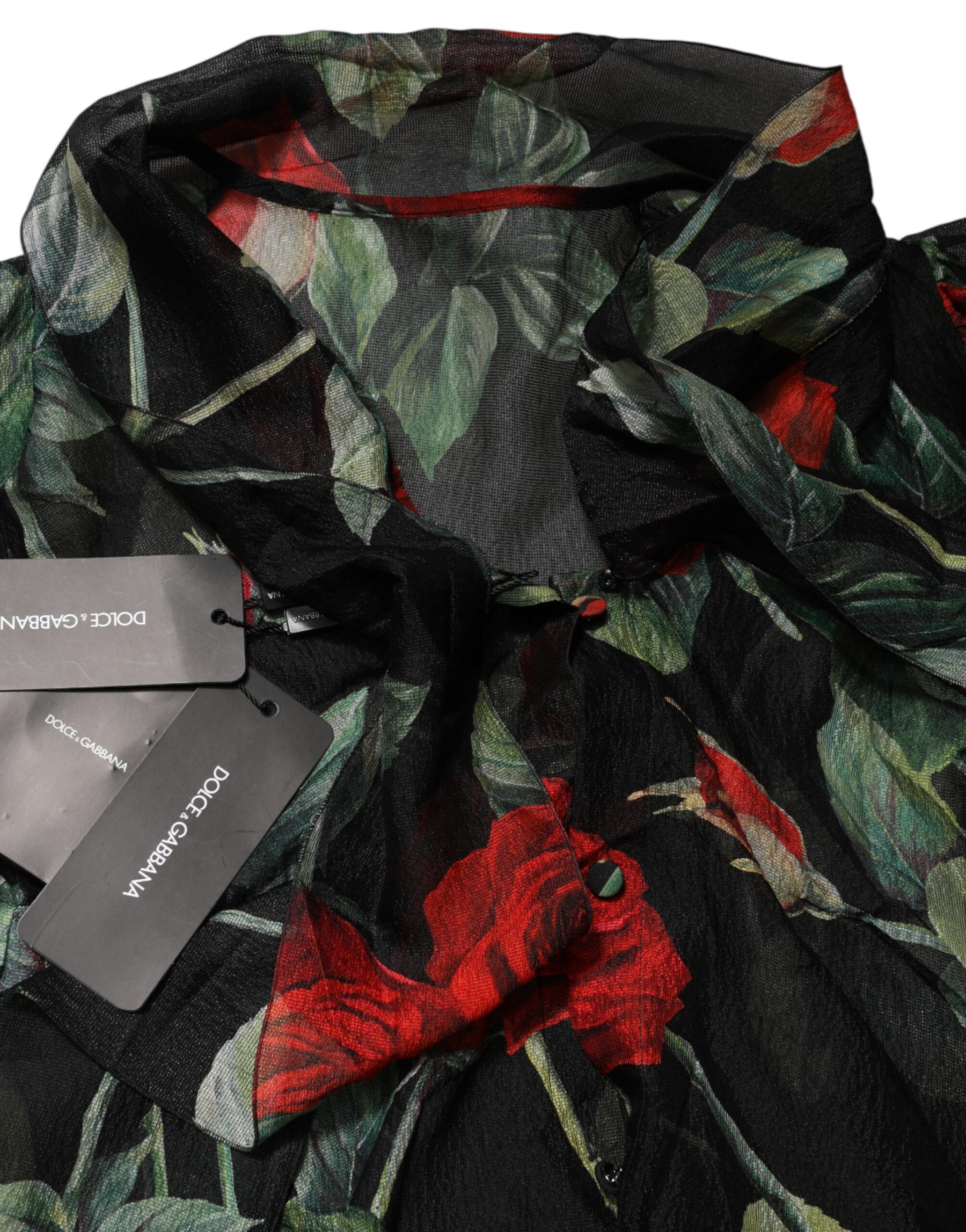 Dolce & Gabbana Black Floral Long Sleeves Silk Blouse Top | Regal Royce