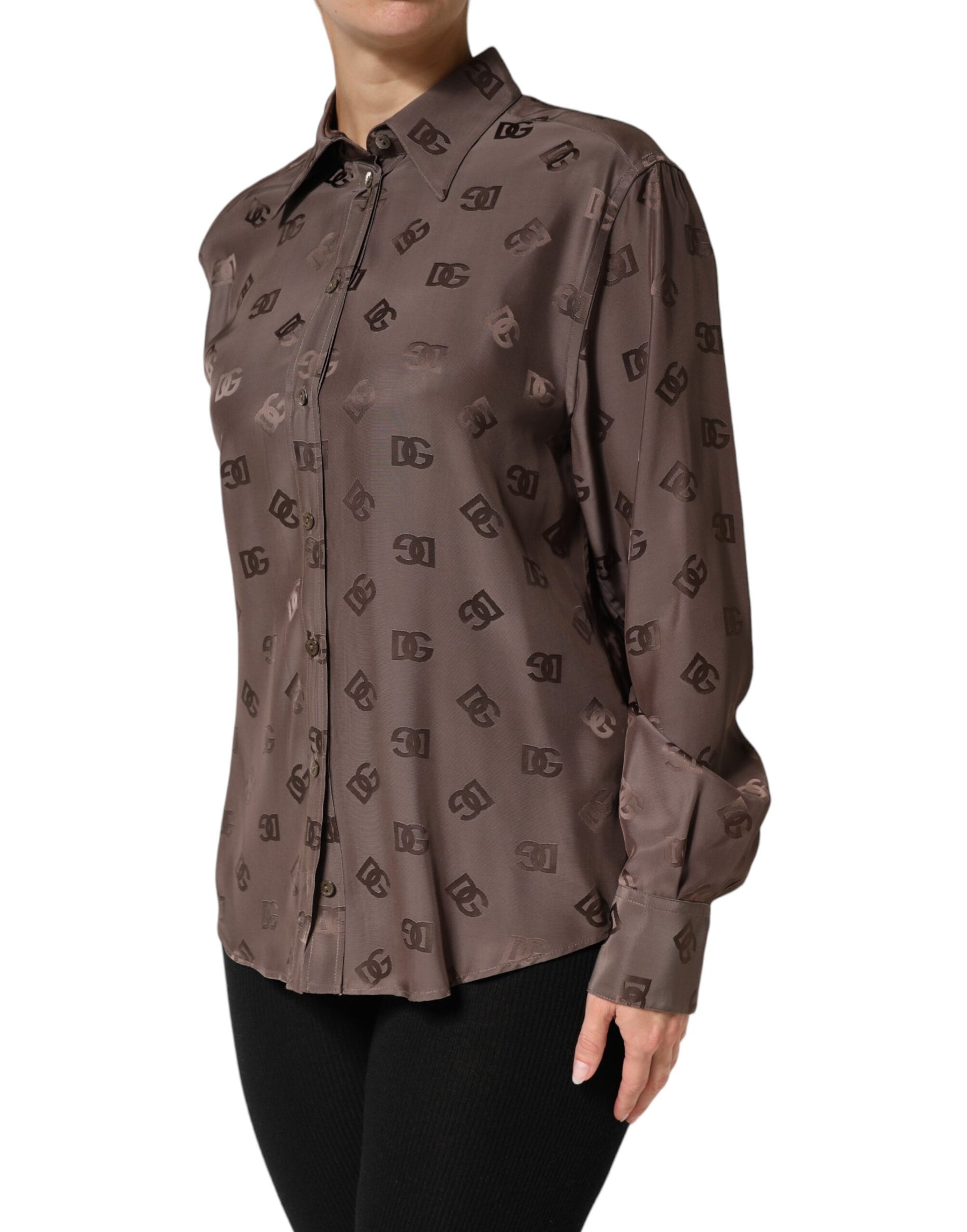 Dolce & Gabbana Brown Collared Long Sleeves Logo Shirt Top | Regal Royce