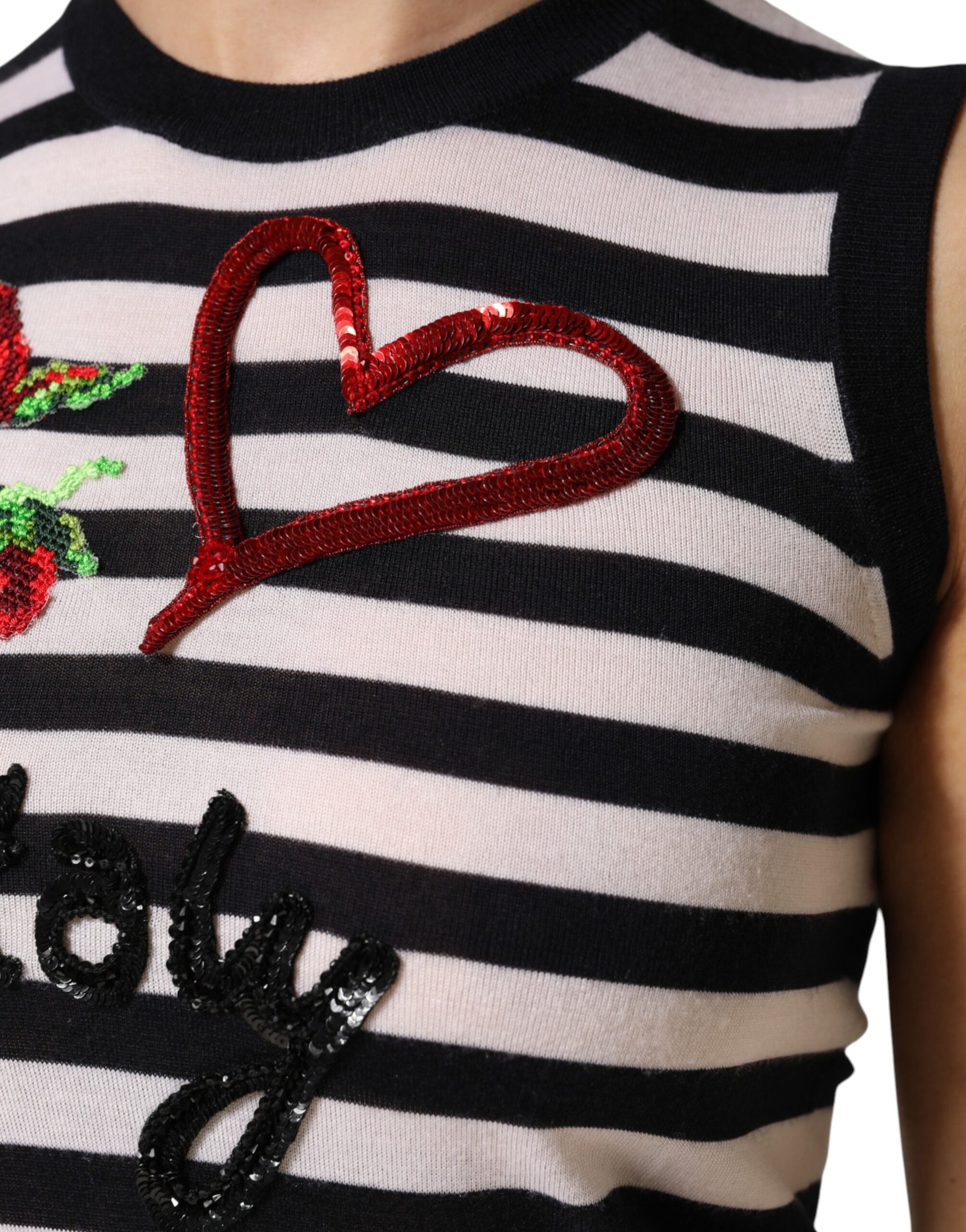 Dolce & Gabbana Black White Cashmere Silk Sleeveless Top | Regal Royce