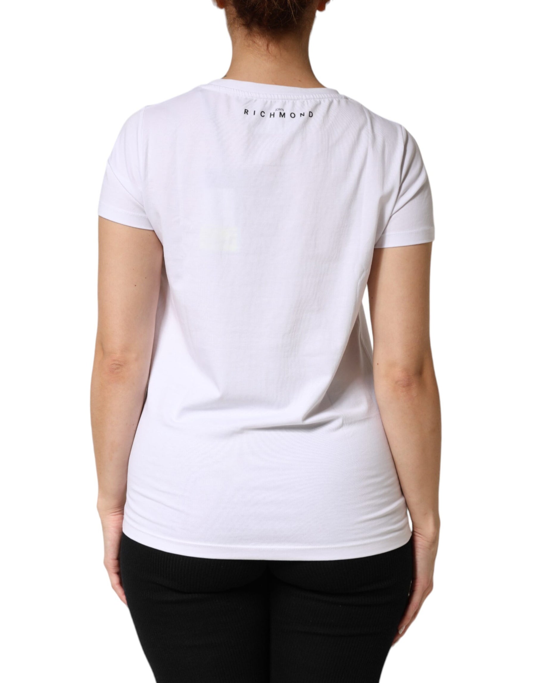 John Richmond White Printed Cotton Stretch Crew Neck T-shirt | Regal Royce
