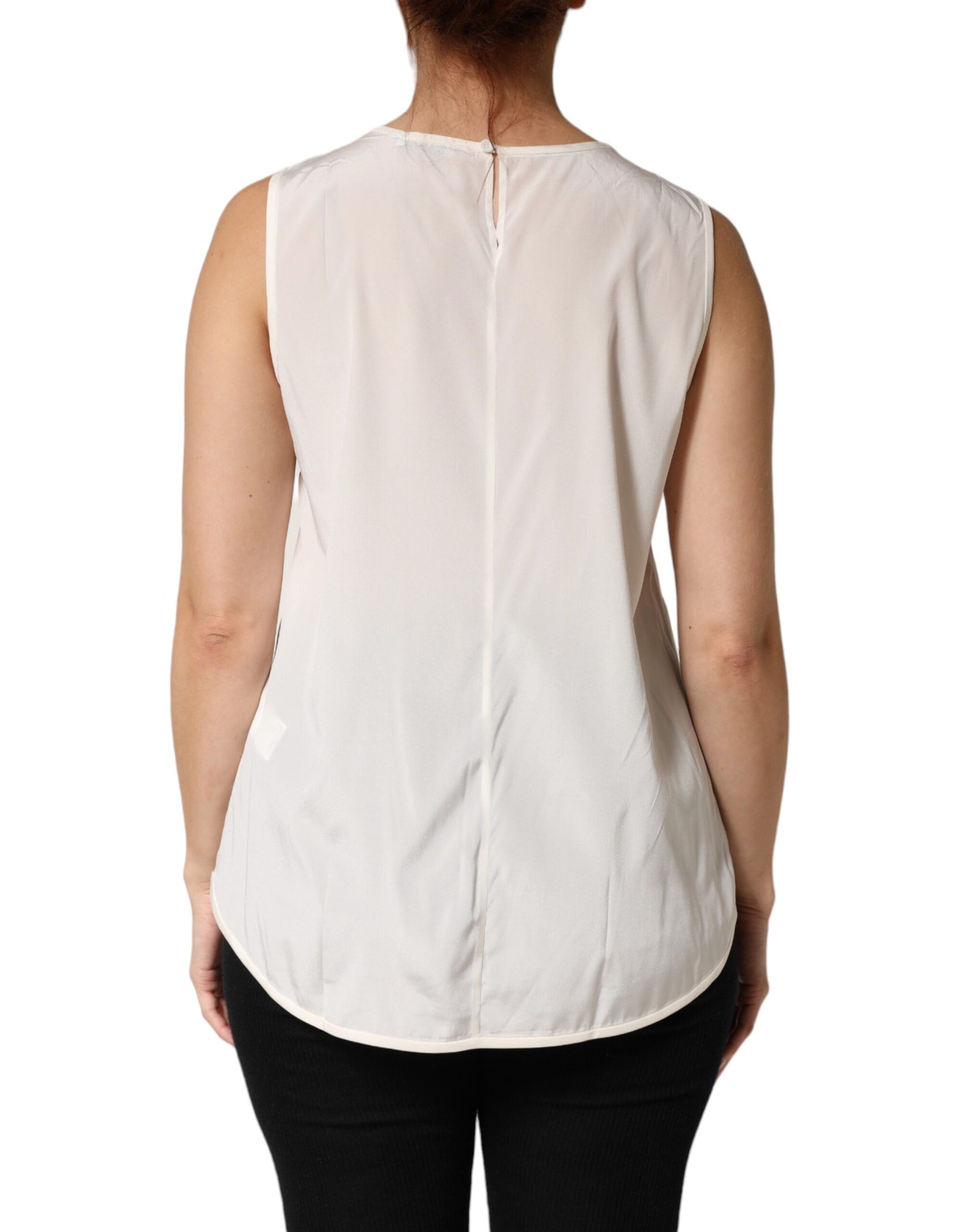 Peserico Off White Silk Stretch Roundneck Sleeveless Tank Top | Regal Royce
