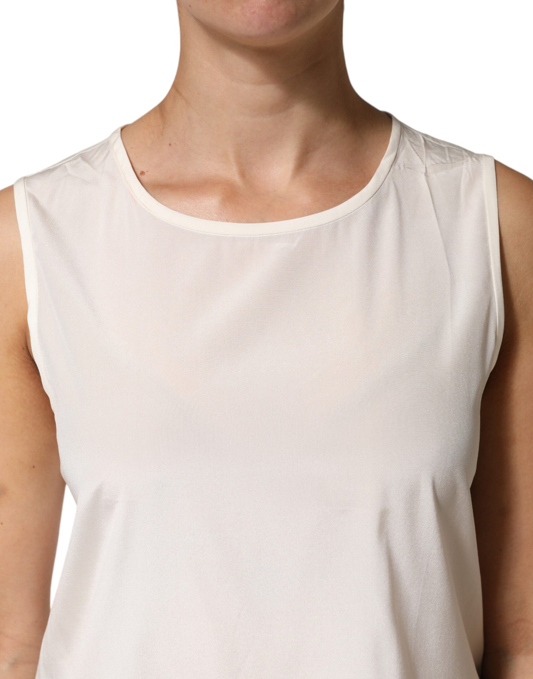 Peserico Off White Silk Stretch Roundneck Sleeveless Tank Top | Regal Royce