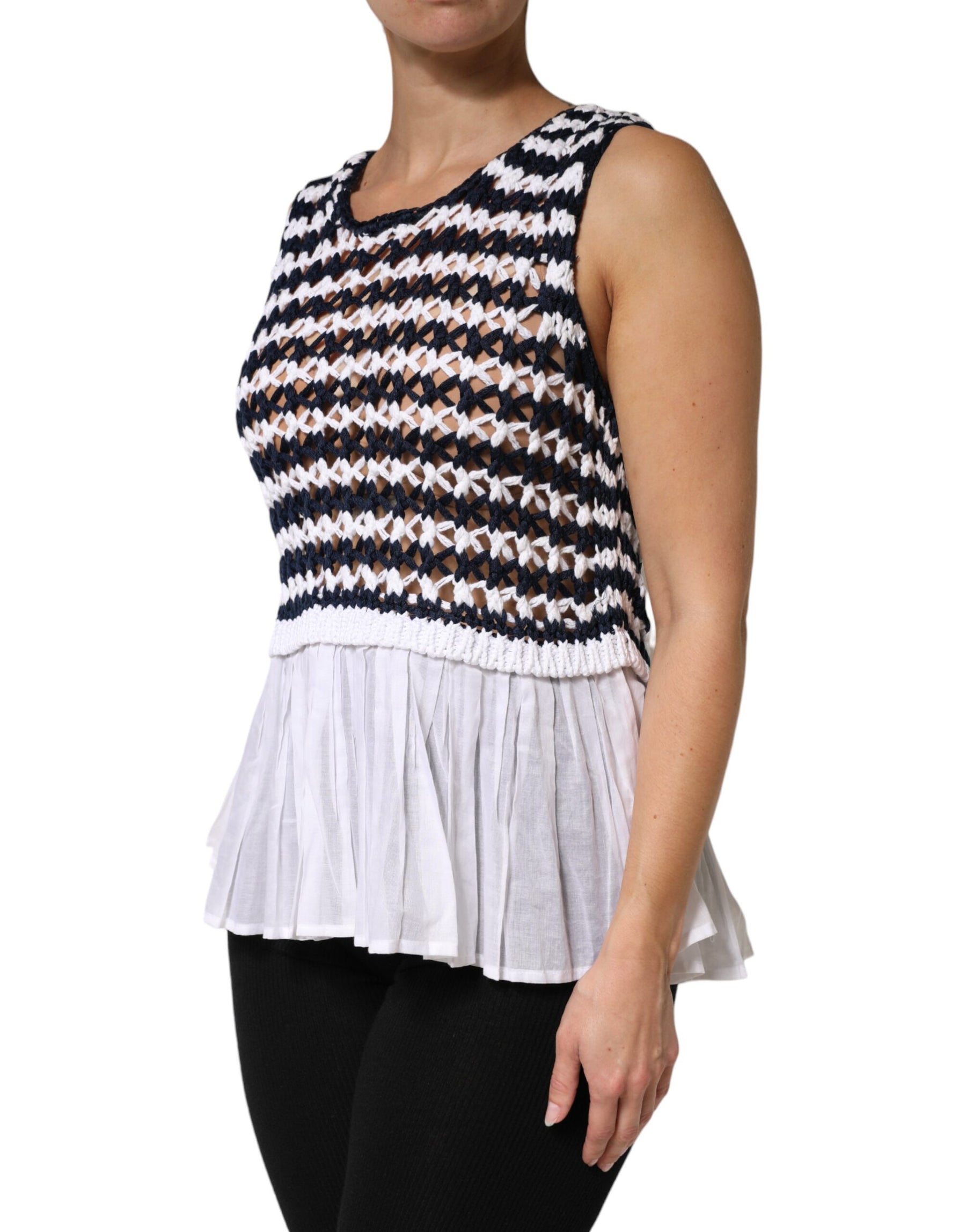 Dondup White Black Knitted Round Neck Sleeveless Tank Top | Regal Royce