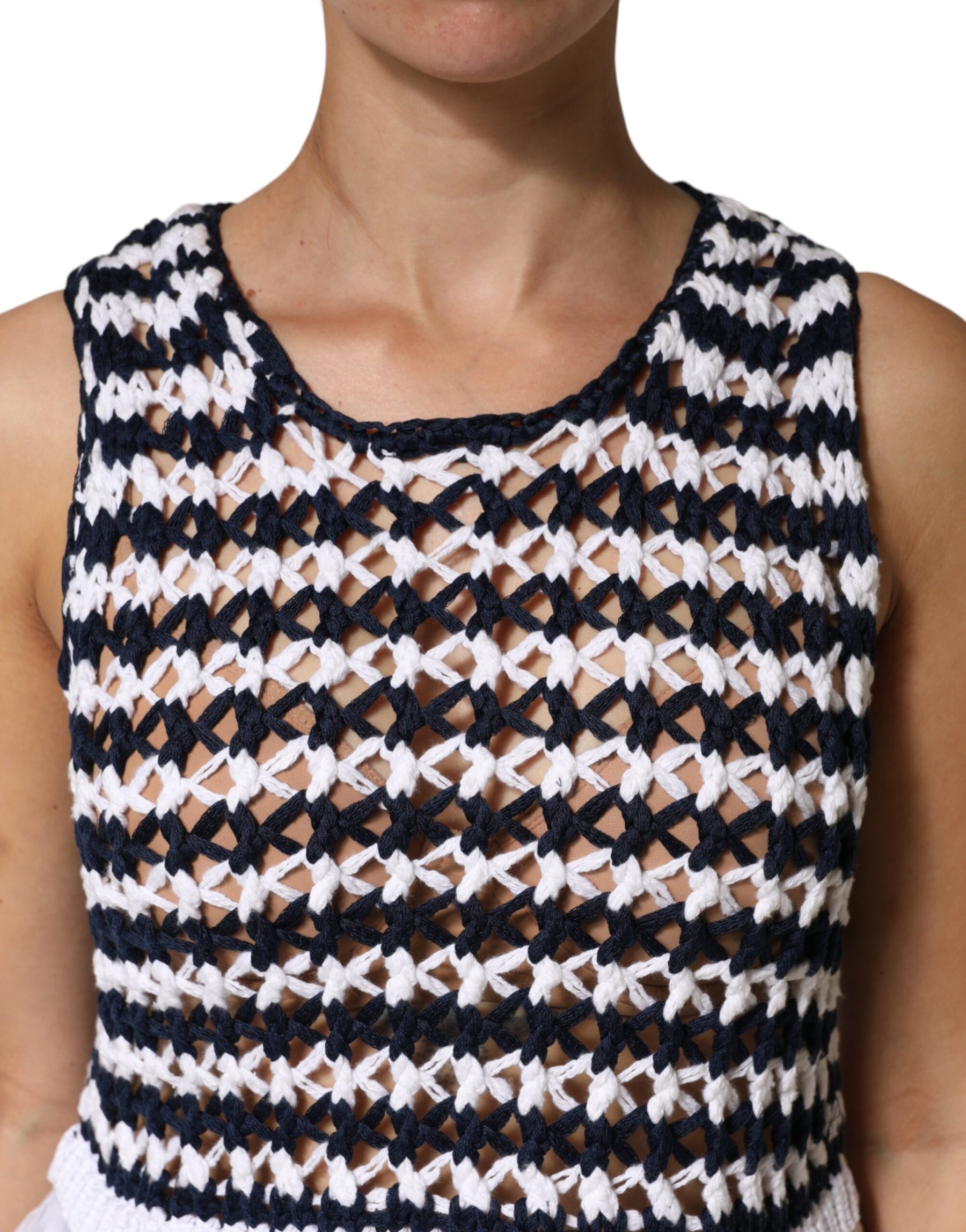 Dondup White Black Knitted Round Neck Sleeveless Tank Top | Regal Royce