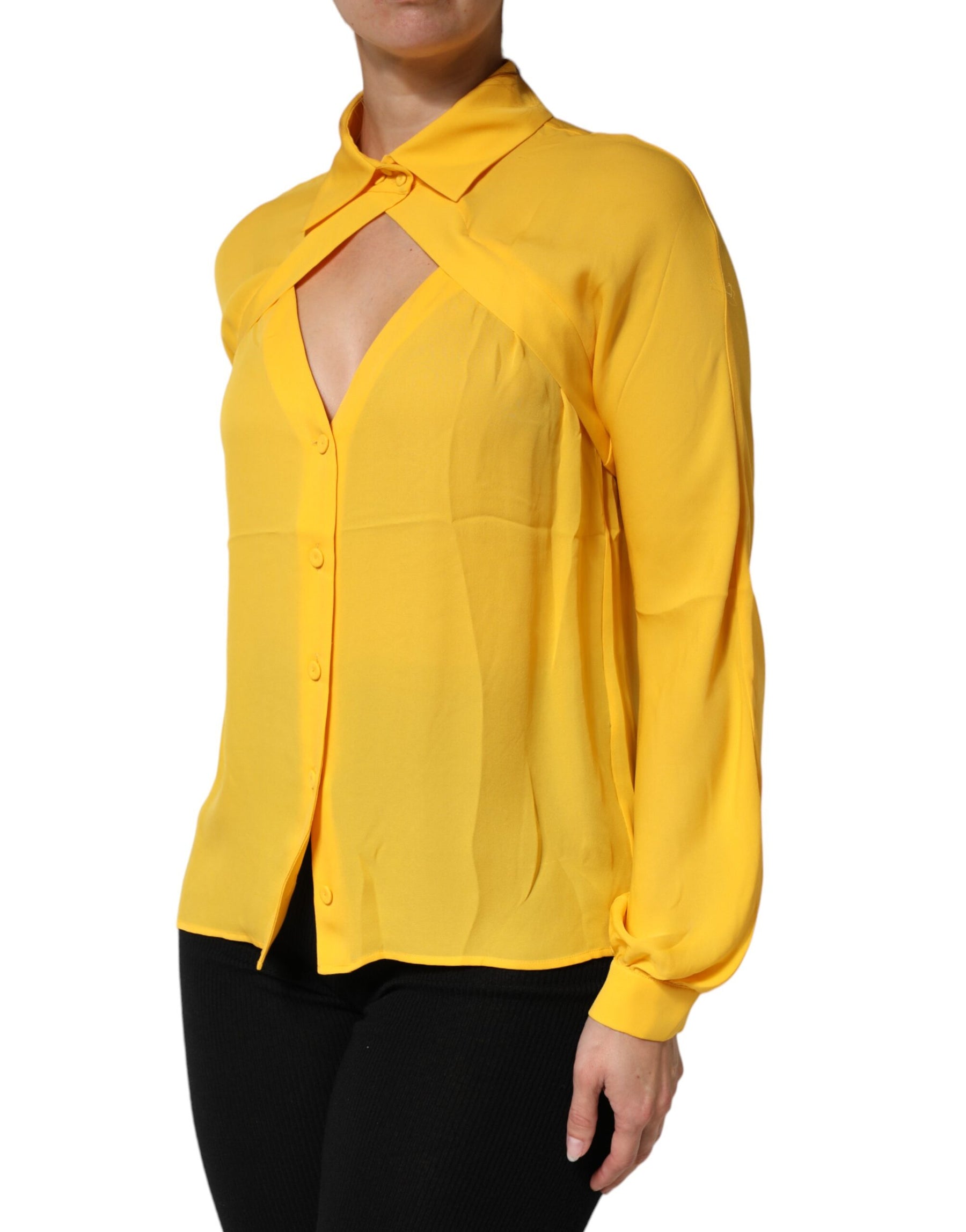 Moschino Couture Yellow Silk Collared Long Sleeves  Top | Regal Royce