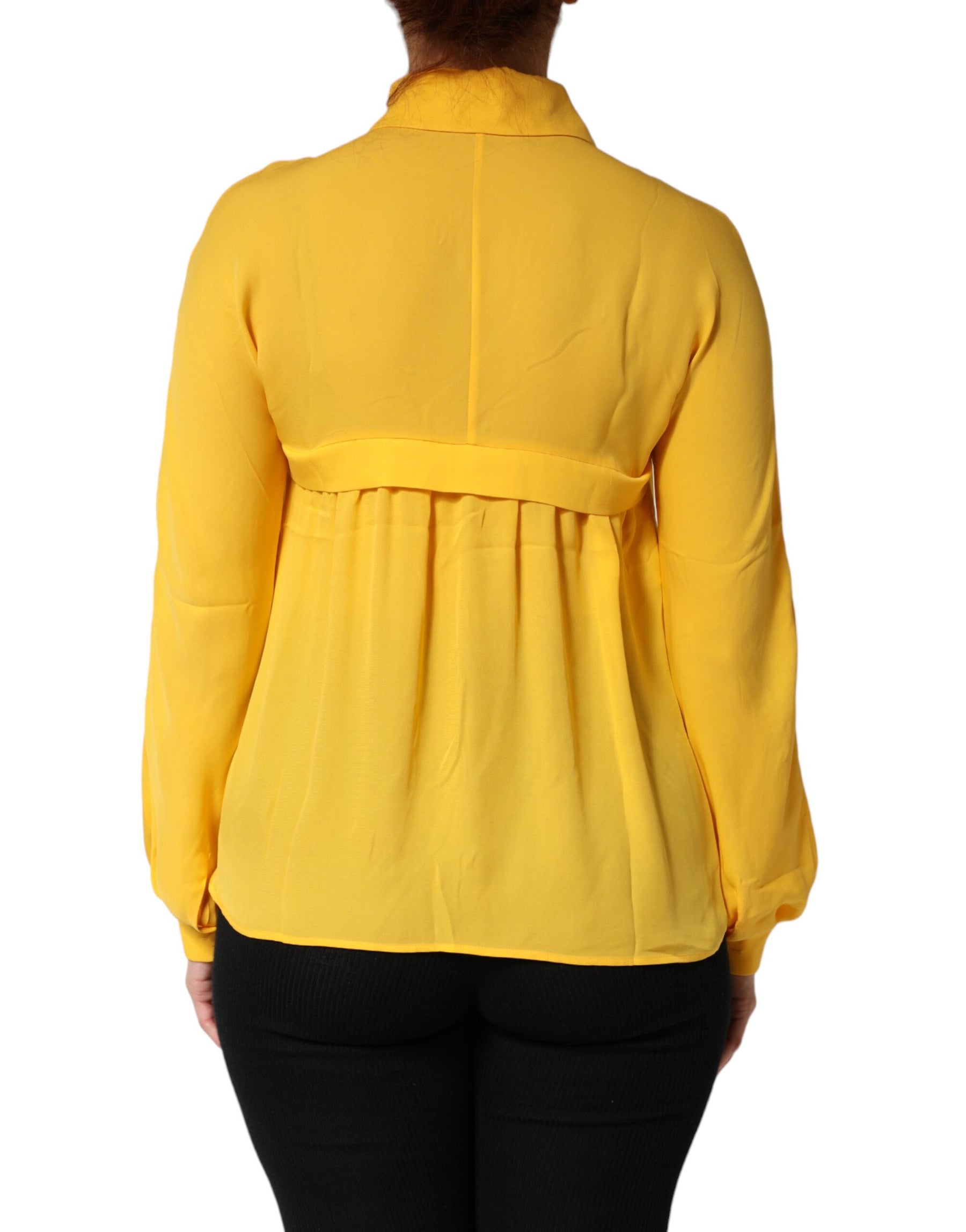 Moschino Couture Yellow Silk Collared Long Sleeves  Top | Regal Royce