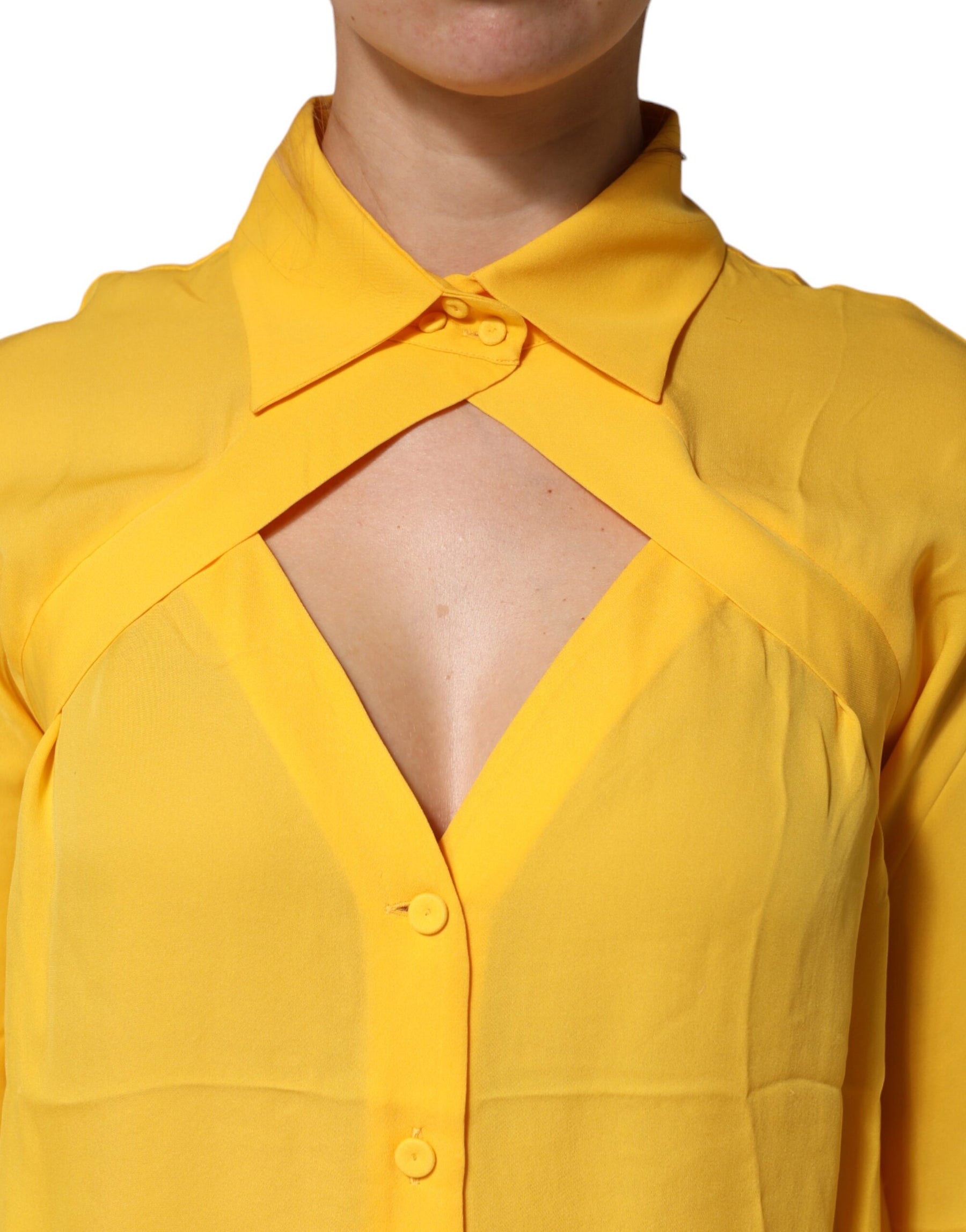 Moschino Couture Yellow Silk Collared Long Sleeves  Top | Regal Royce