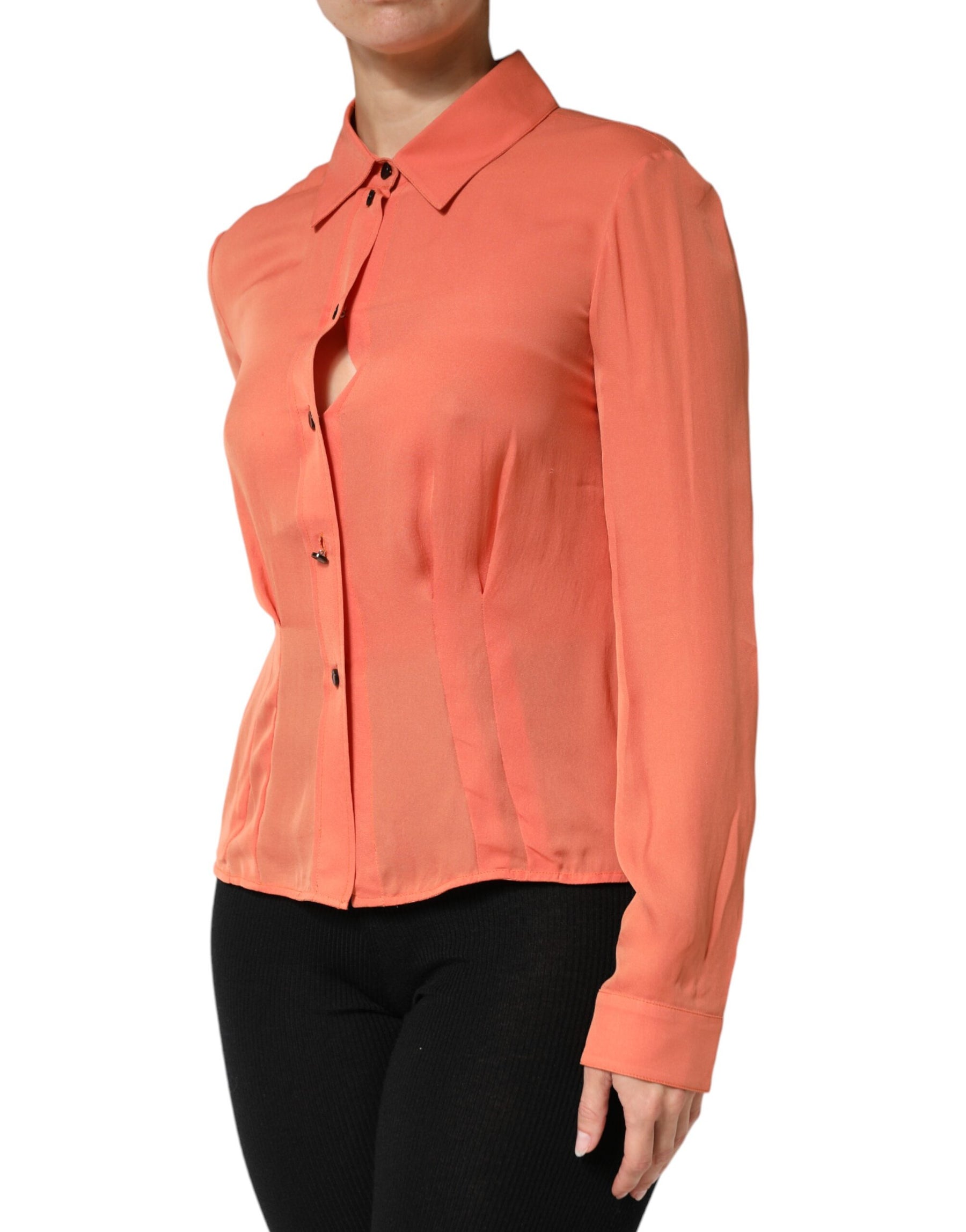 Emporio Armani Orange Collared Button Down Long Sleeves  Top | Regal Royce