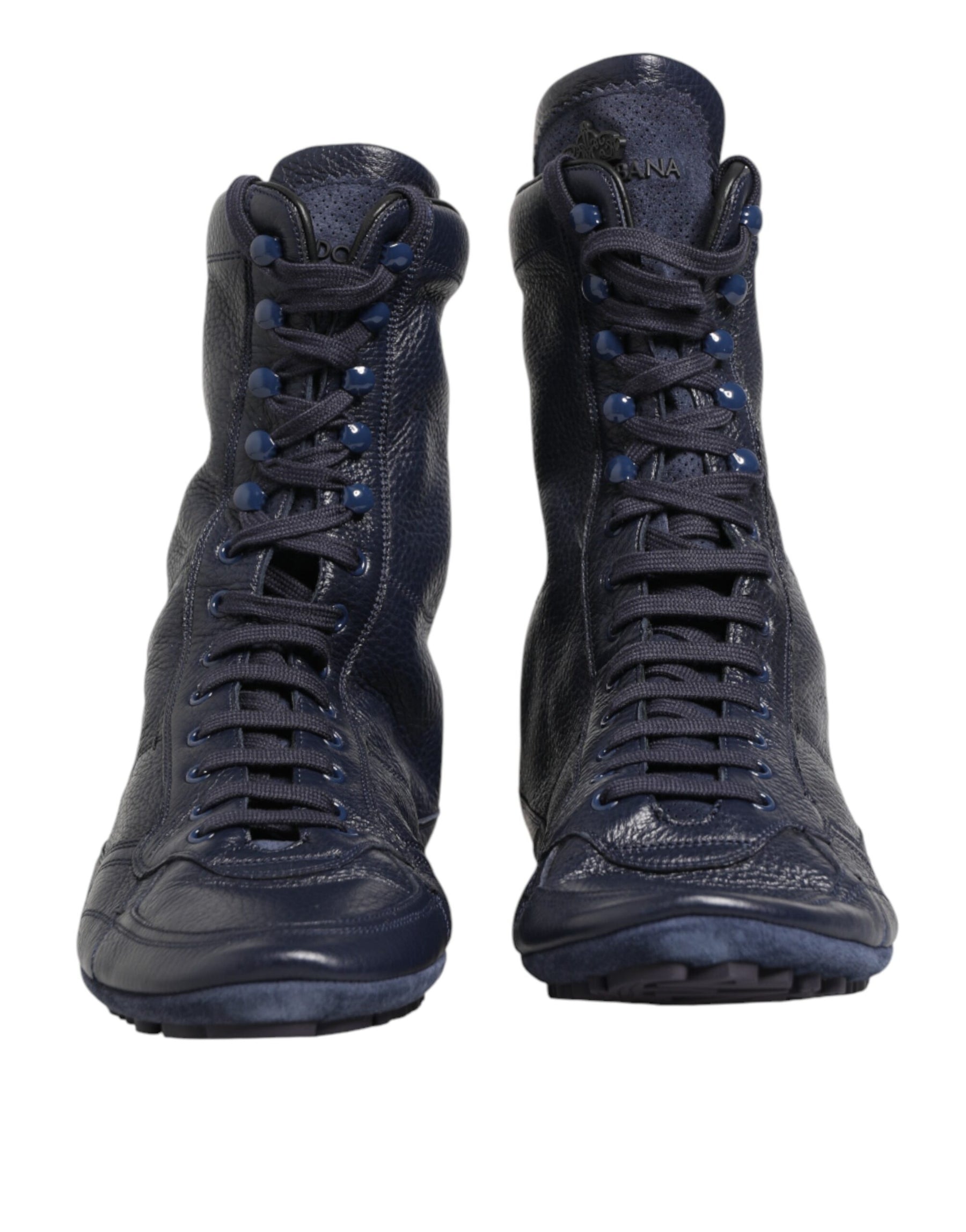 Dolce & Gabbana Dark Blue Deer Leather Mid Calf Boots Shoes | Regal Royce