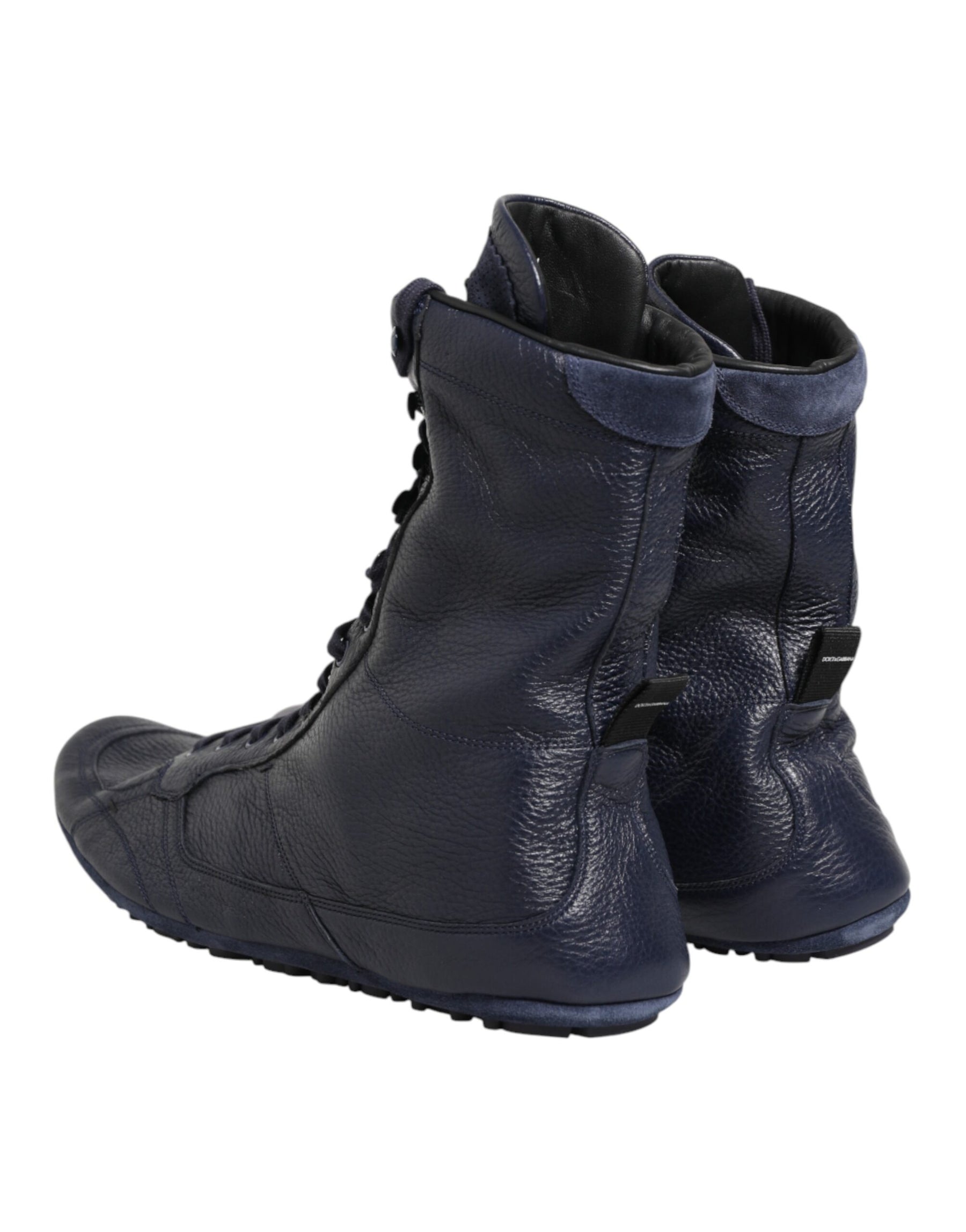 Dolce & Gabbana Dark Blue Deer Leather Mid Calf Boots Shoes | Regal Royce