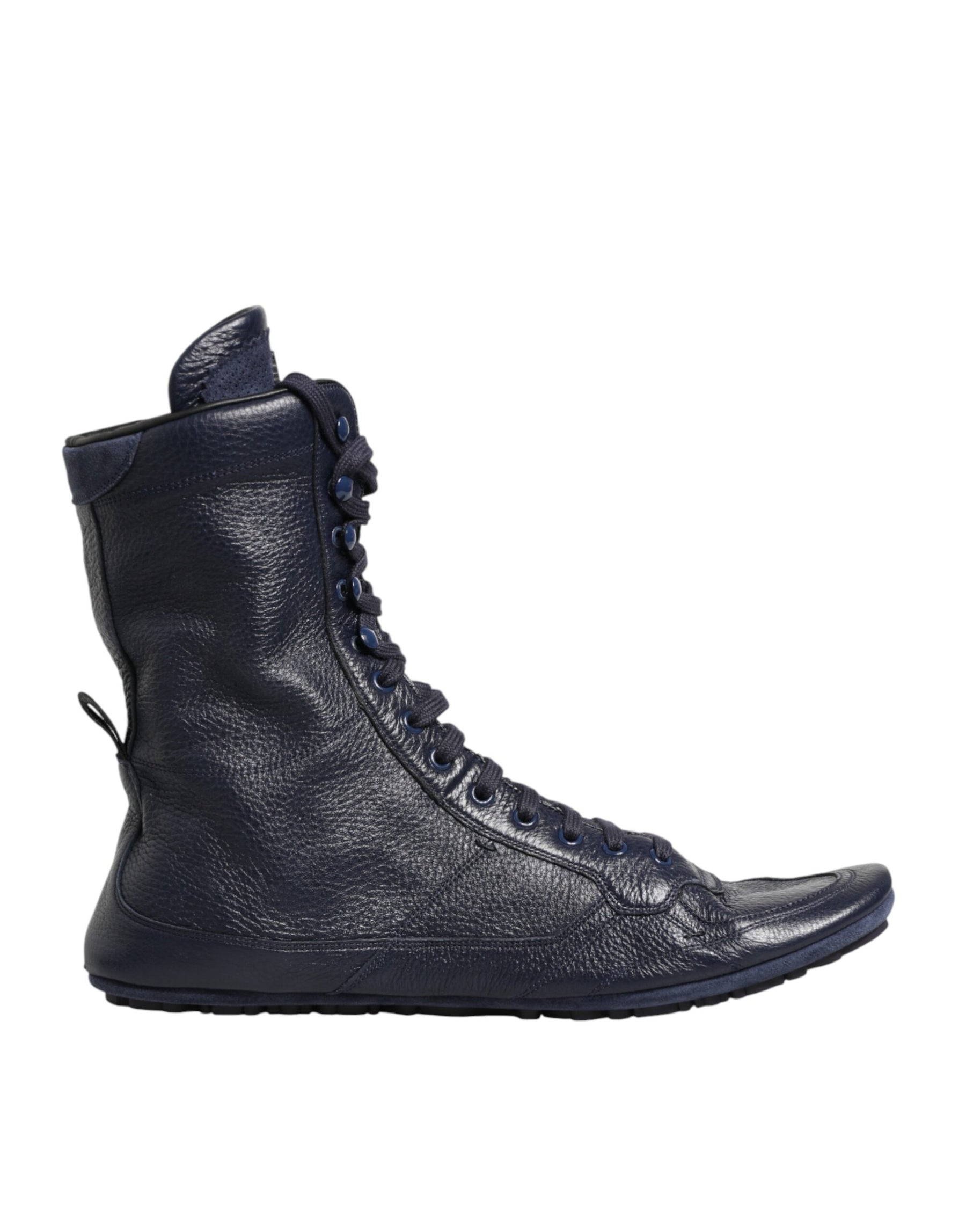 Dolce & Gabbana Dark Blue Deer Leather Mid Calf Boots Shoes | Regal Royce