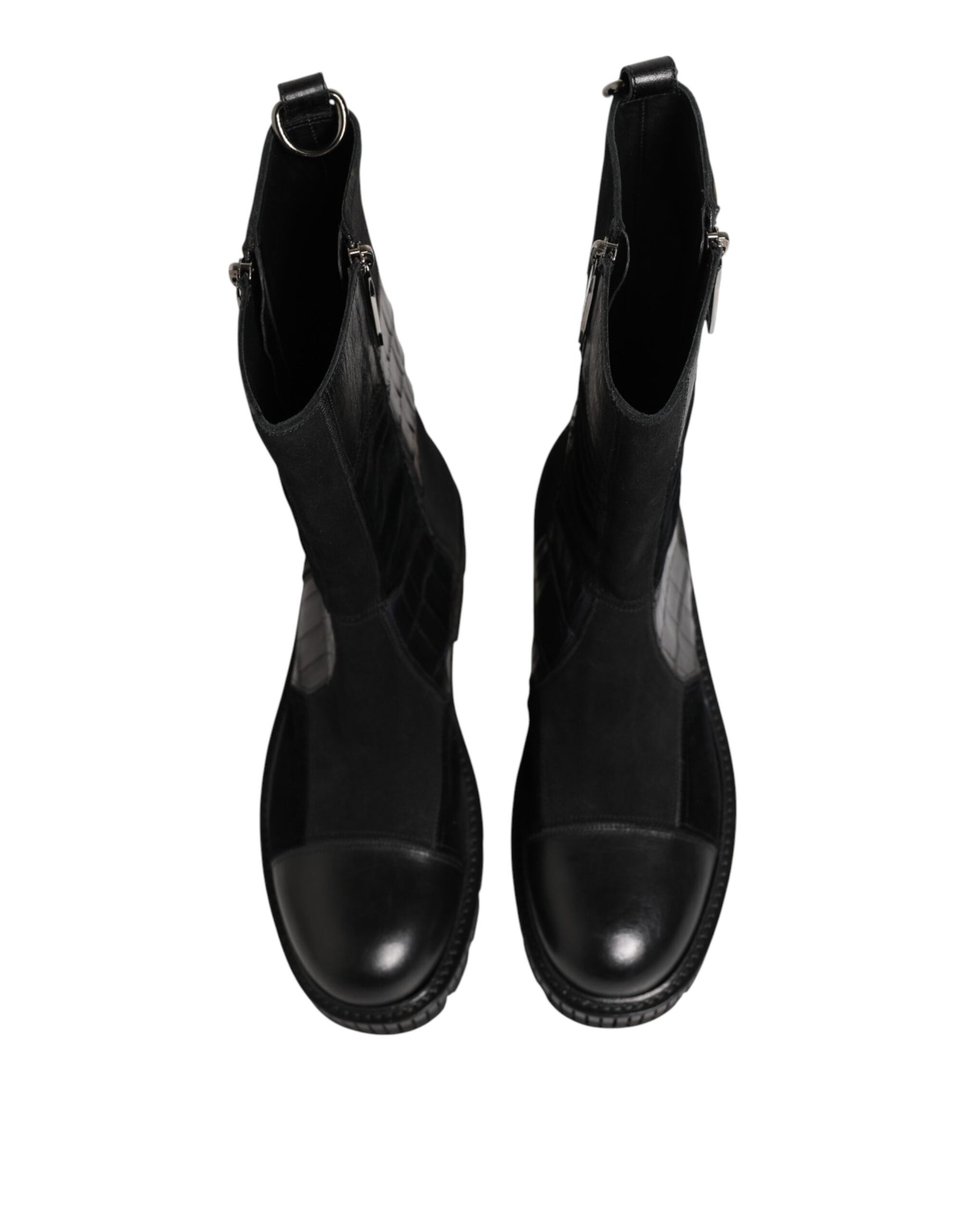 Dolce & Gabbana Black Patchwork Leather Mid Calf Boot  Shoes | Regal Royce