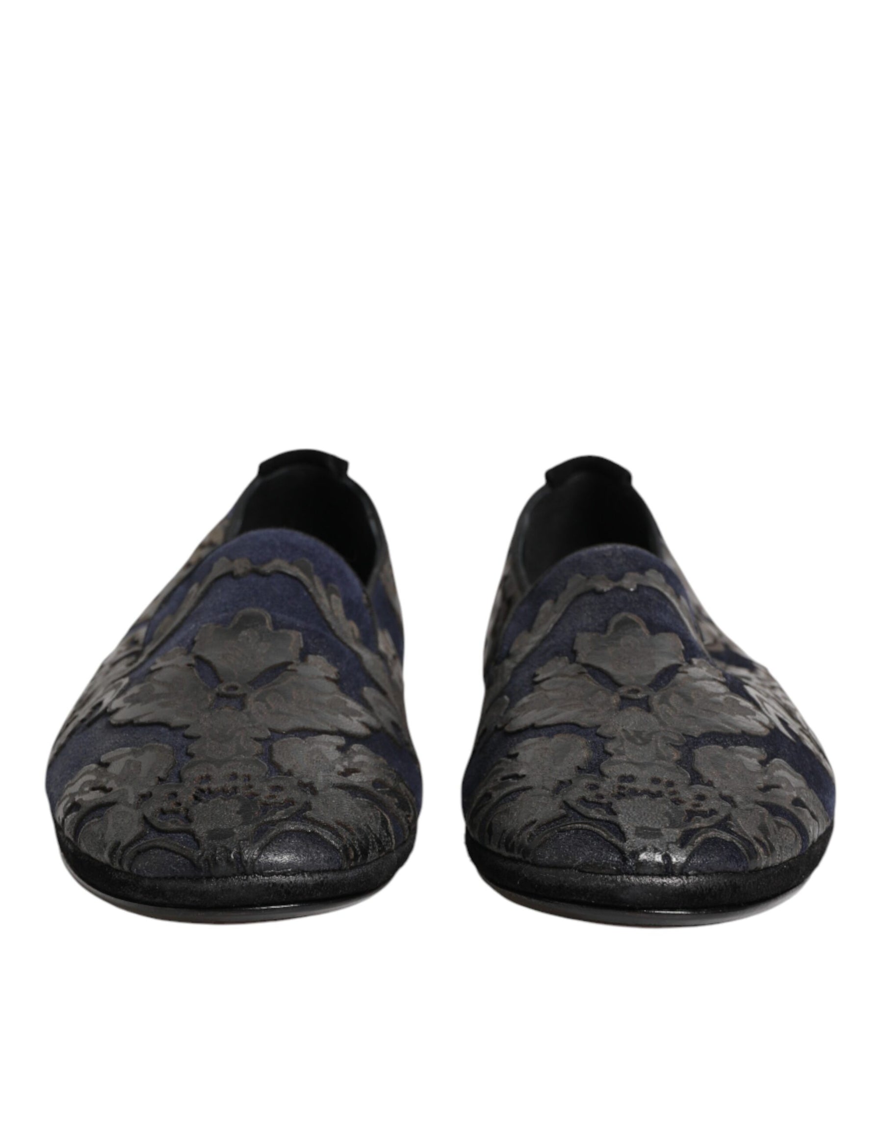 Dolce & Gabbana Black Jacquard Leather Slip On Loafers Shoes | Regal Royce