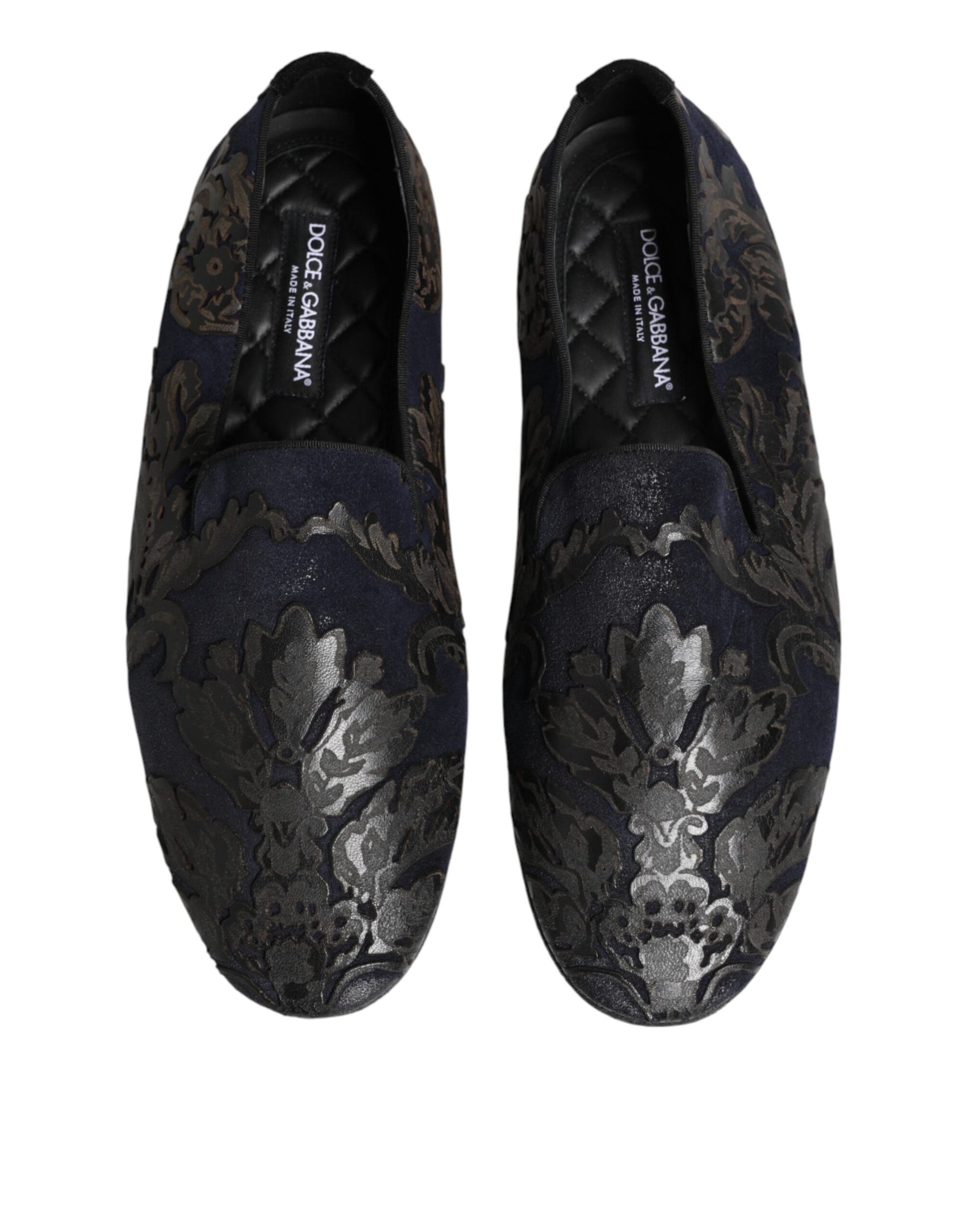 Dolce & Gabbana Black Jacquard Leather Slip On Loafers Shoes | Regal Royce