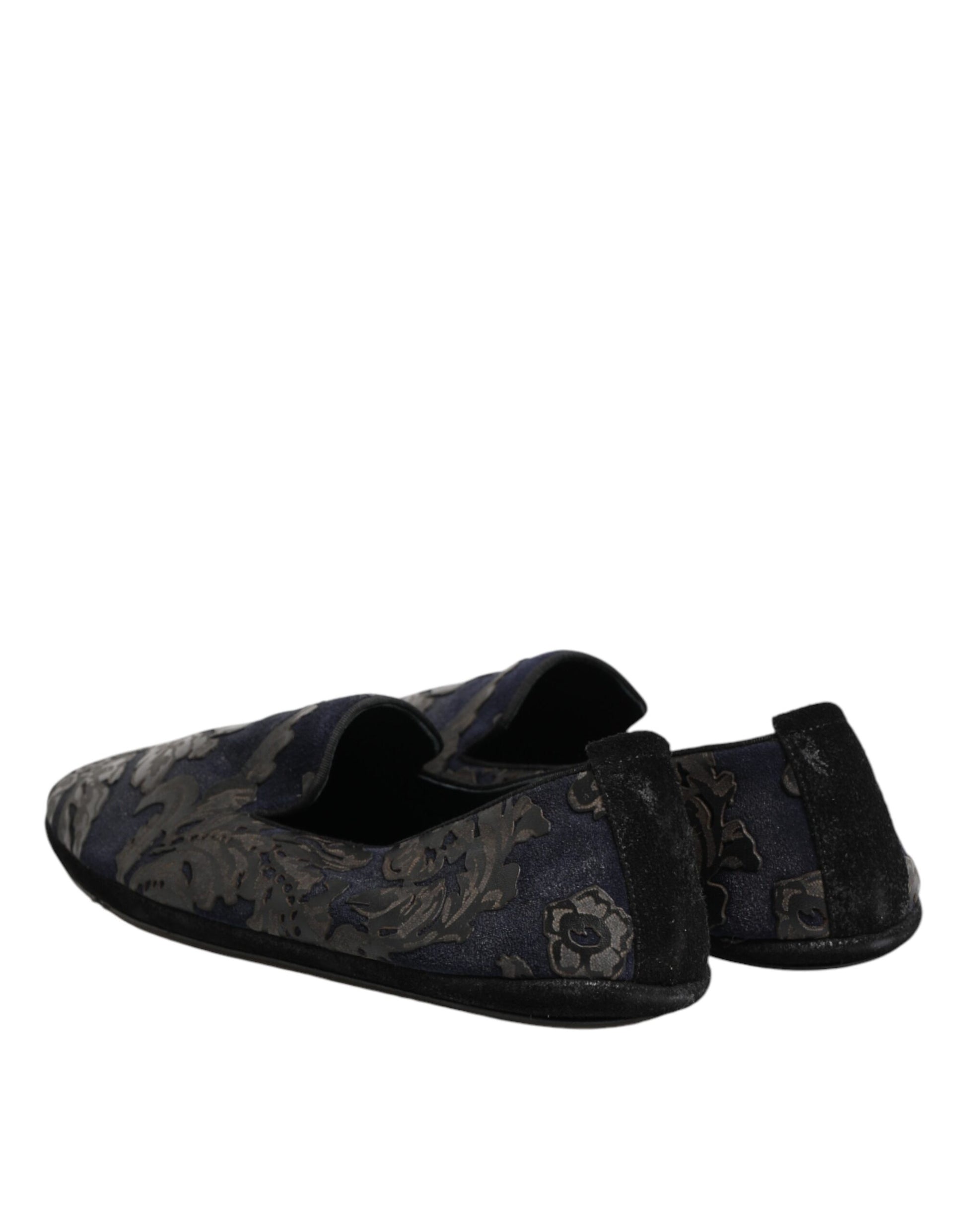 Dolce & Gabbana Black Jacquard Leather Slip On Loafers Shoes
