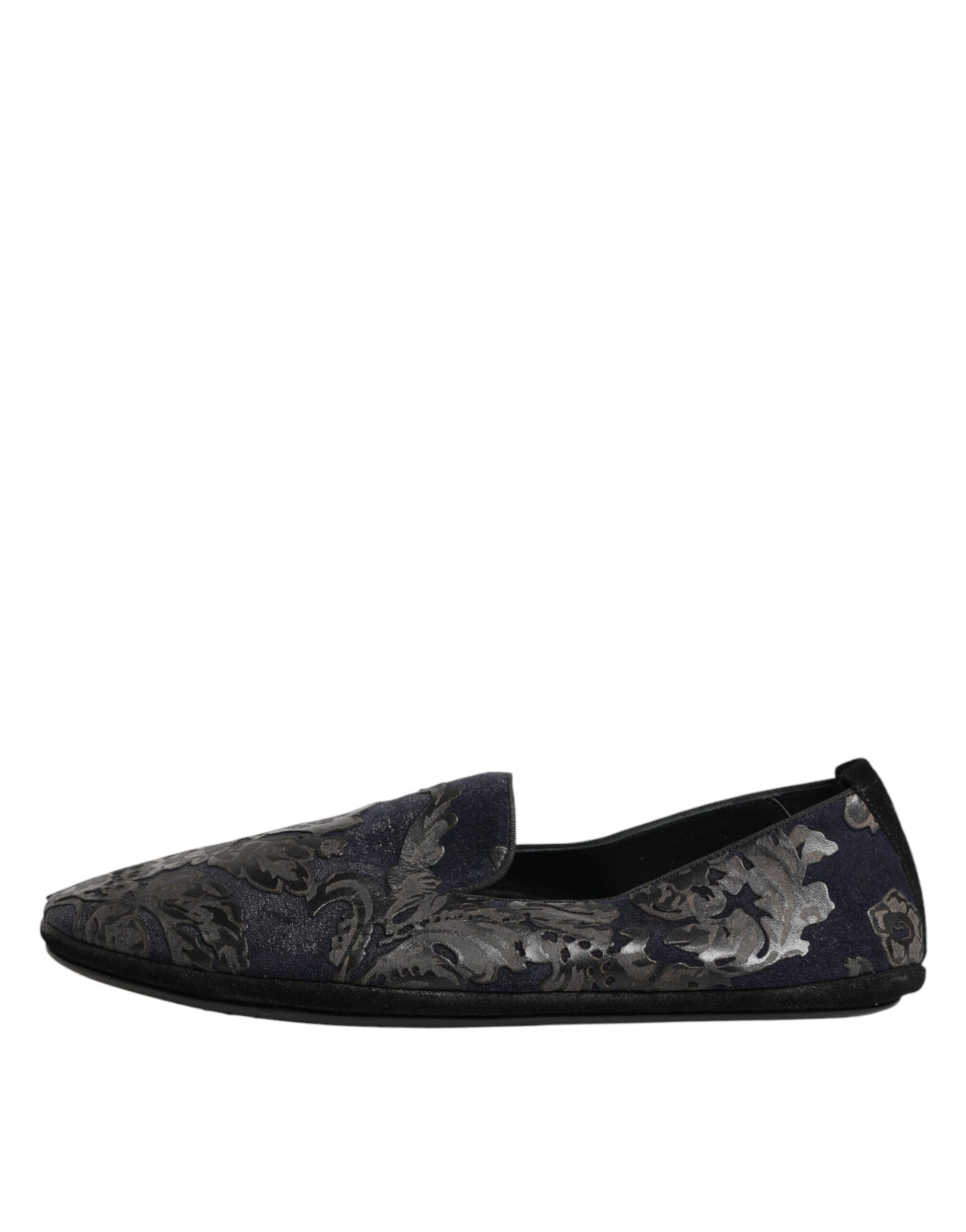 Dolce & Gabbana Black Jacquard Leather Slip On Loafers Shoes
