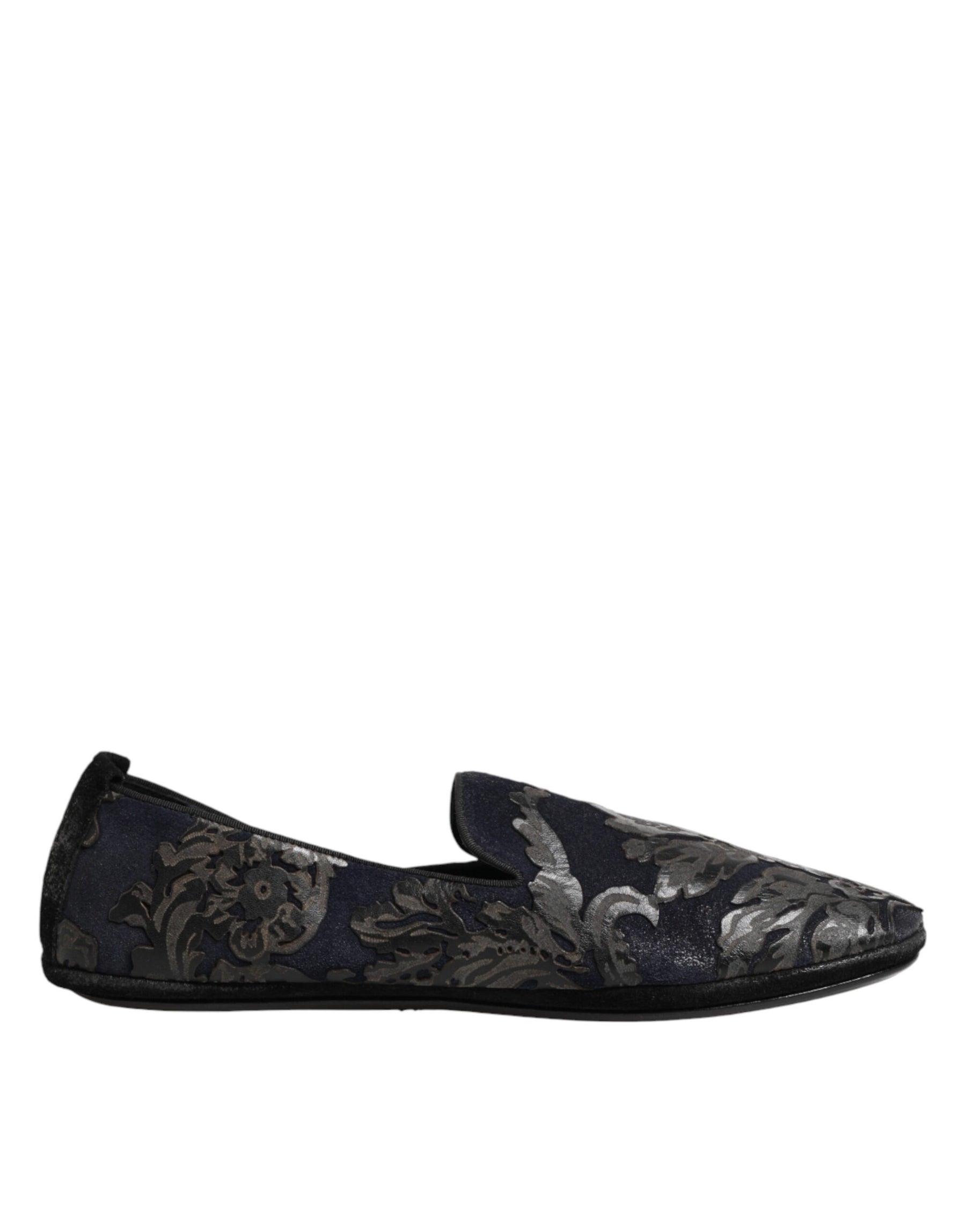 Dolce & Gabbana Black Jacquard Leather Slip On Loafers Shoes | Regal Royce