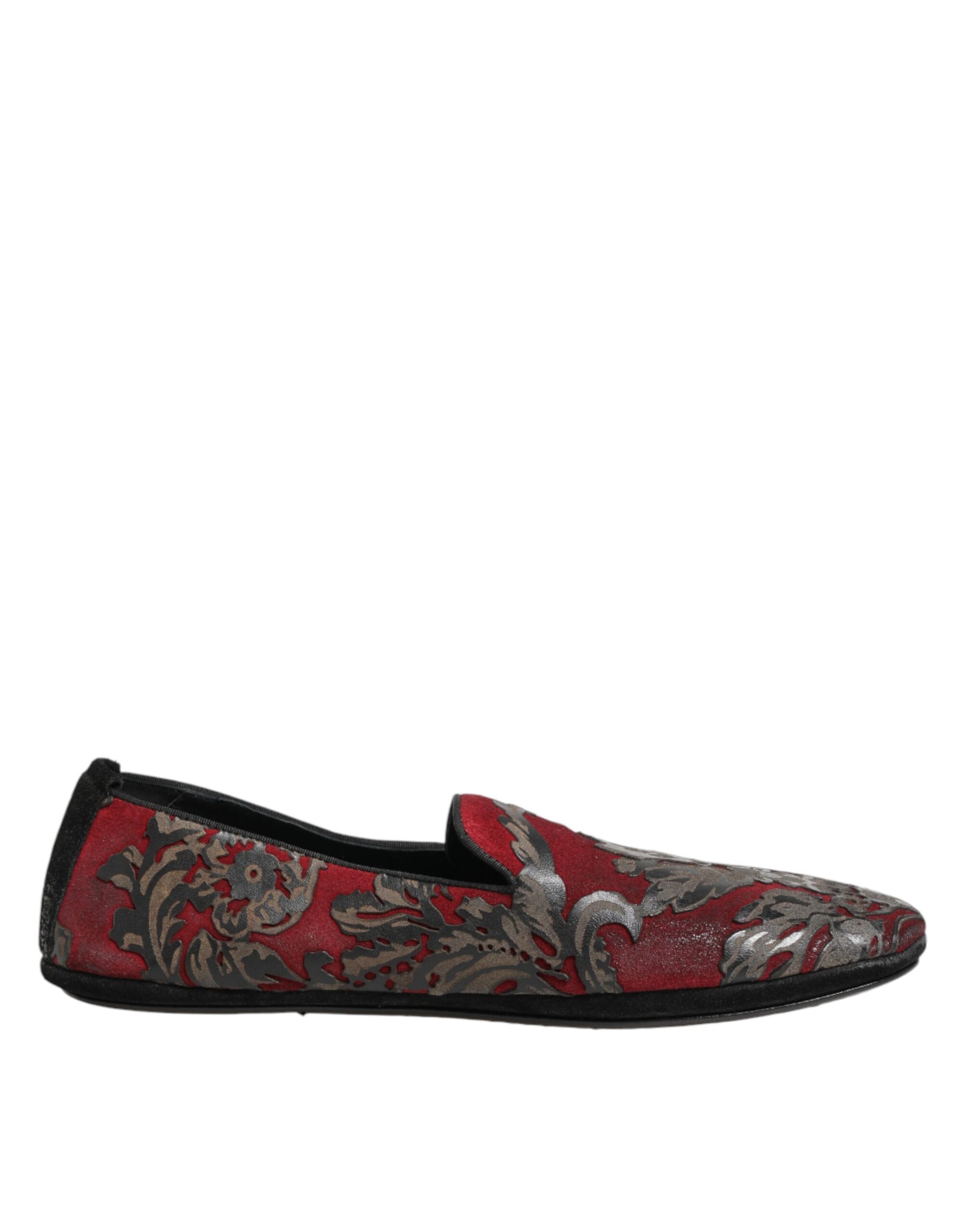 Dolce & Gabbana Bordeaux Jacquard Leather Slip On Loafer Shoes | Regal Royce