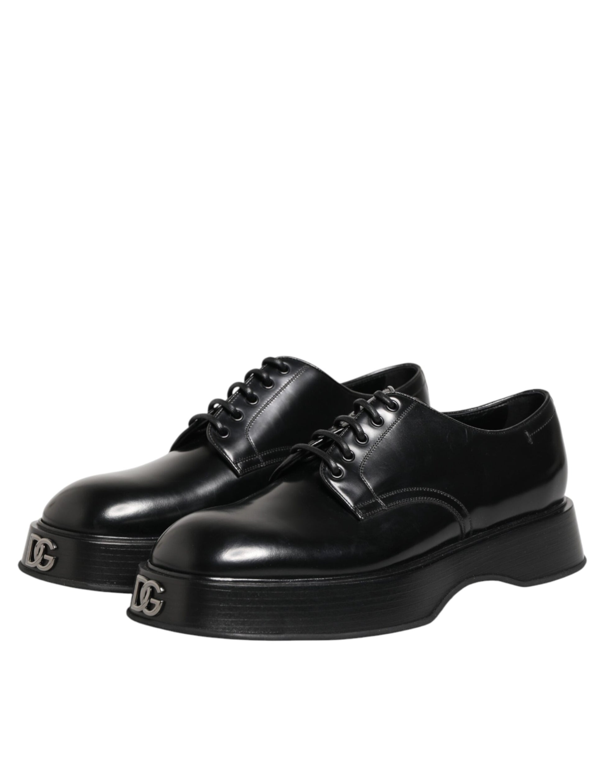 Dolce & Gabbana Black Calfskin Leather Men Derby Dress Shoes