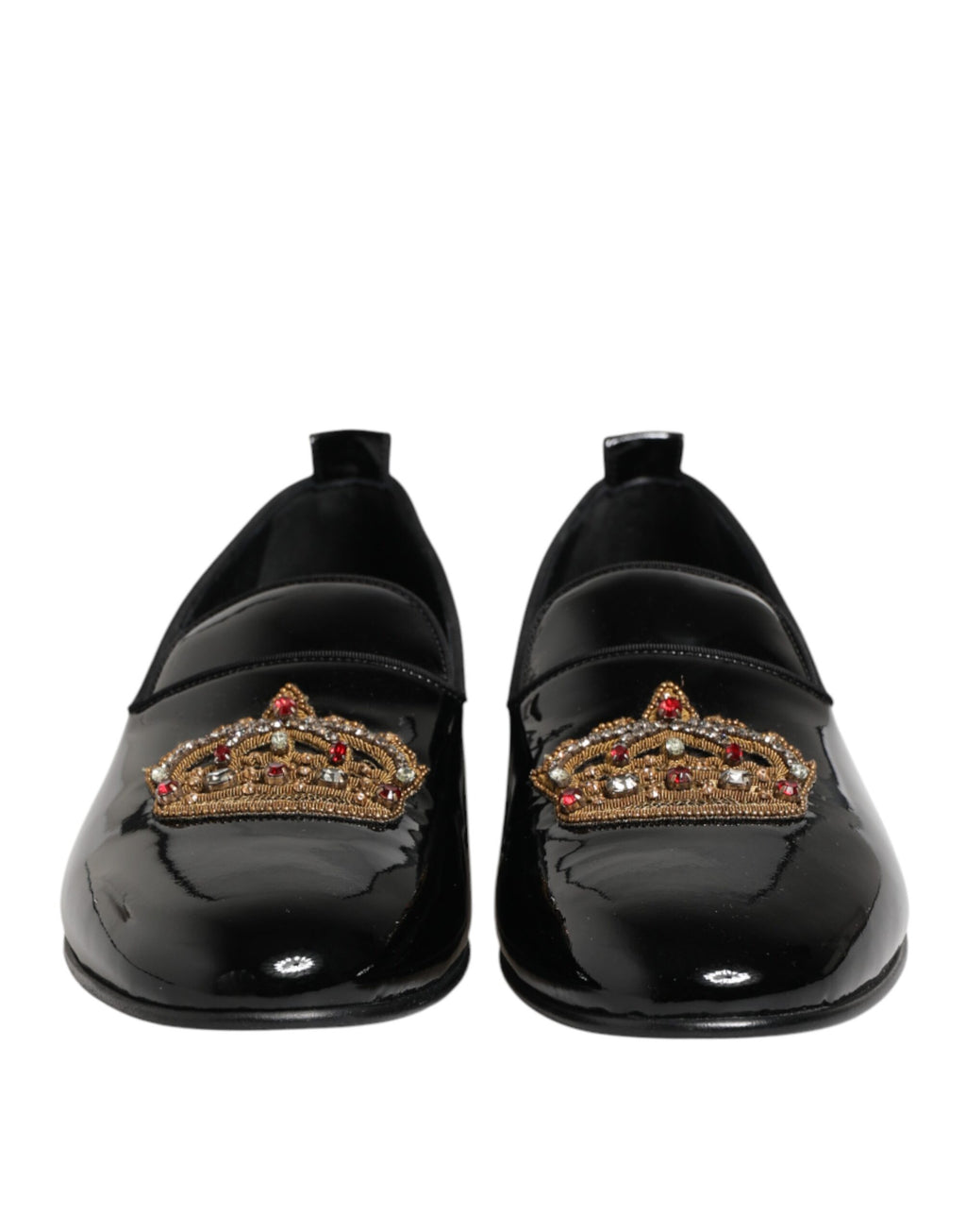 Dolce & Gabbana Black Leather Gold Crown Mens Loafers Shoes