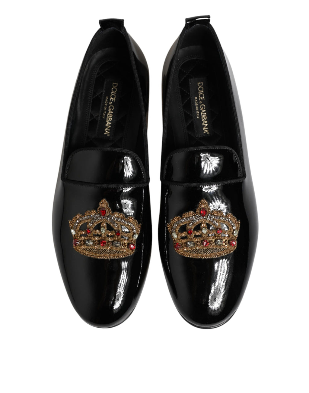 Dolce & Gabbana Black Leather Gold Crown Mens Loafers Shoes