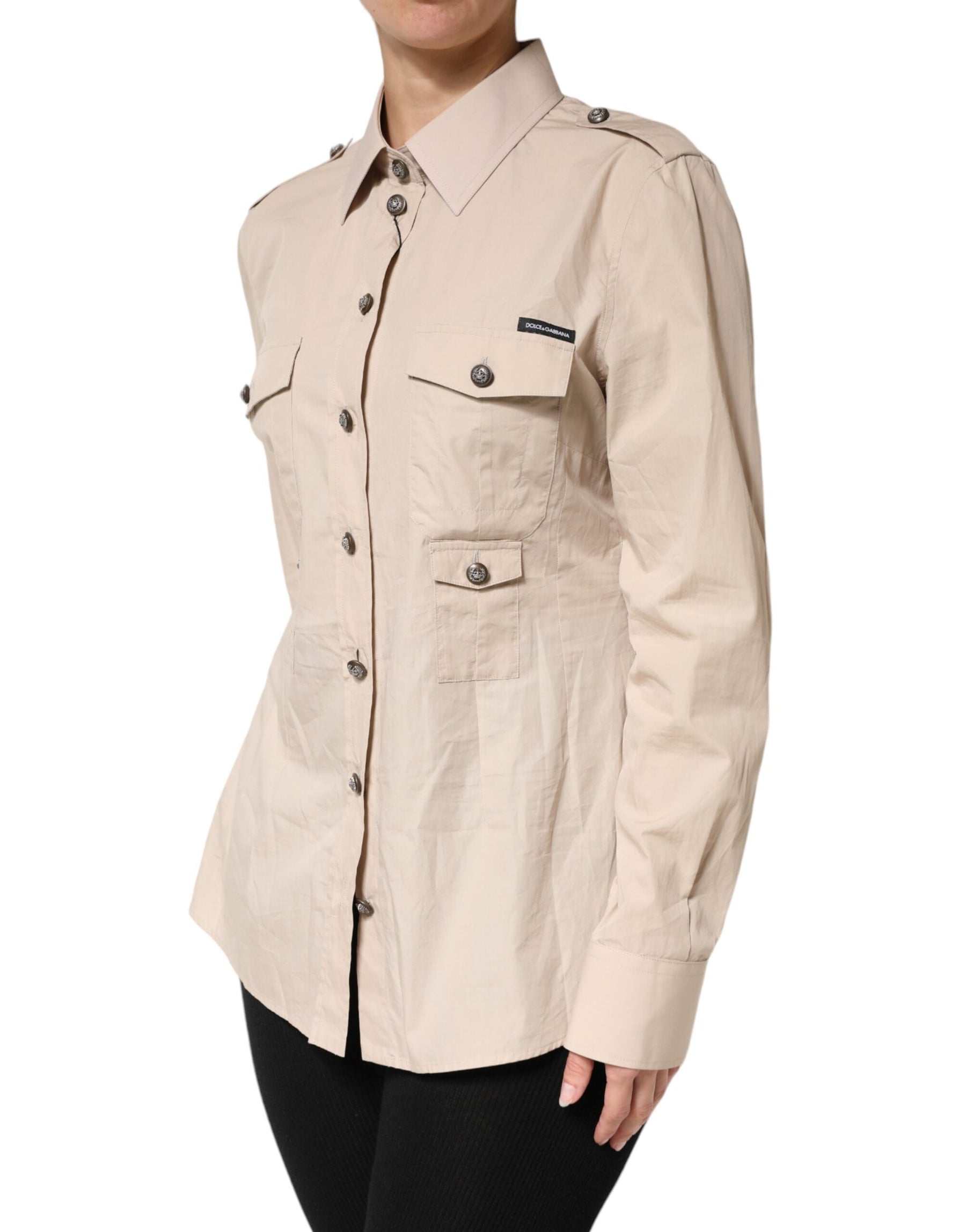 Dolce & Gabbana Beige Collared Long Sleeve Cotton Shirt Top | Regal Royce