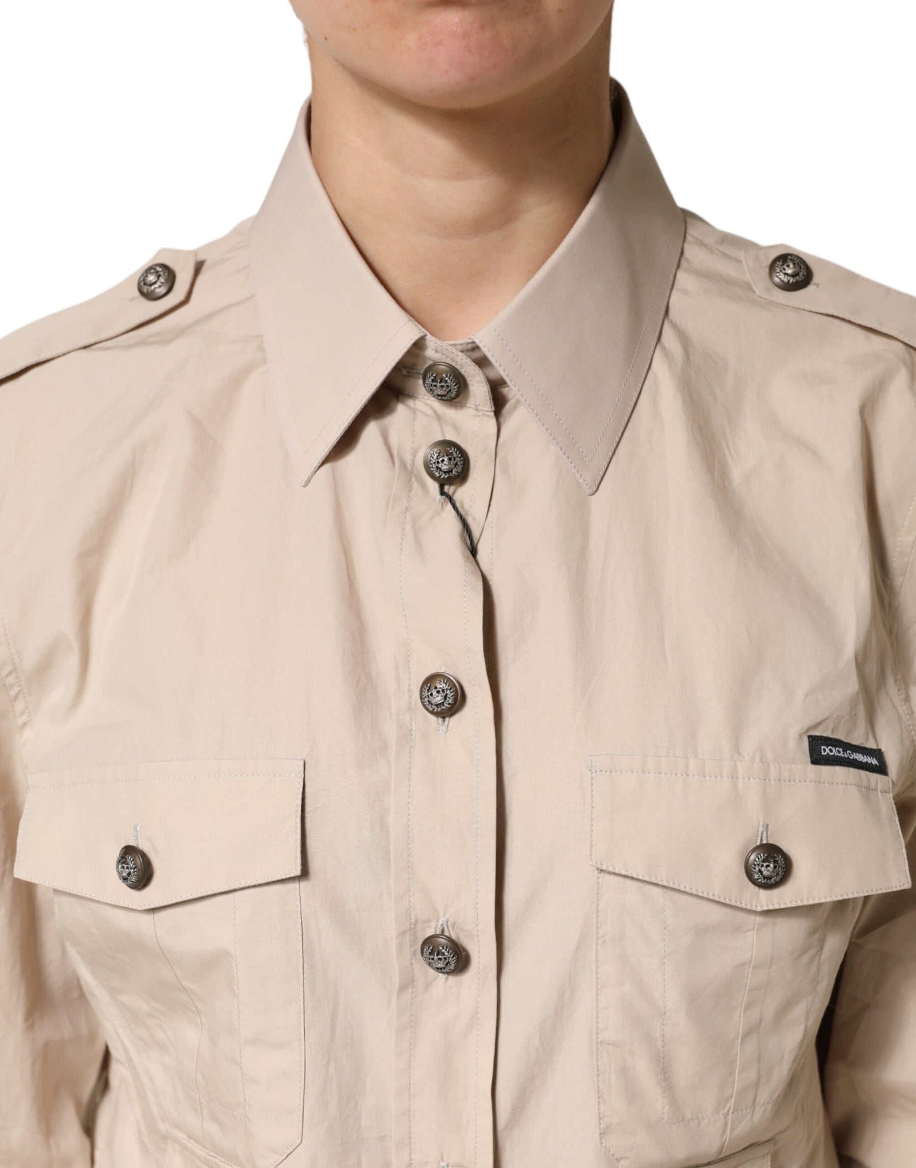 Dolce & Gabbana Beige Collared Long Sleeve Cotton Shirt Top | Regal Royce