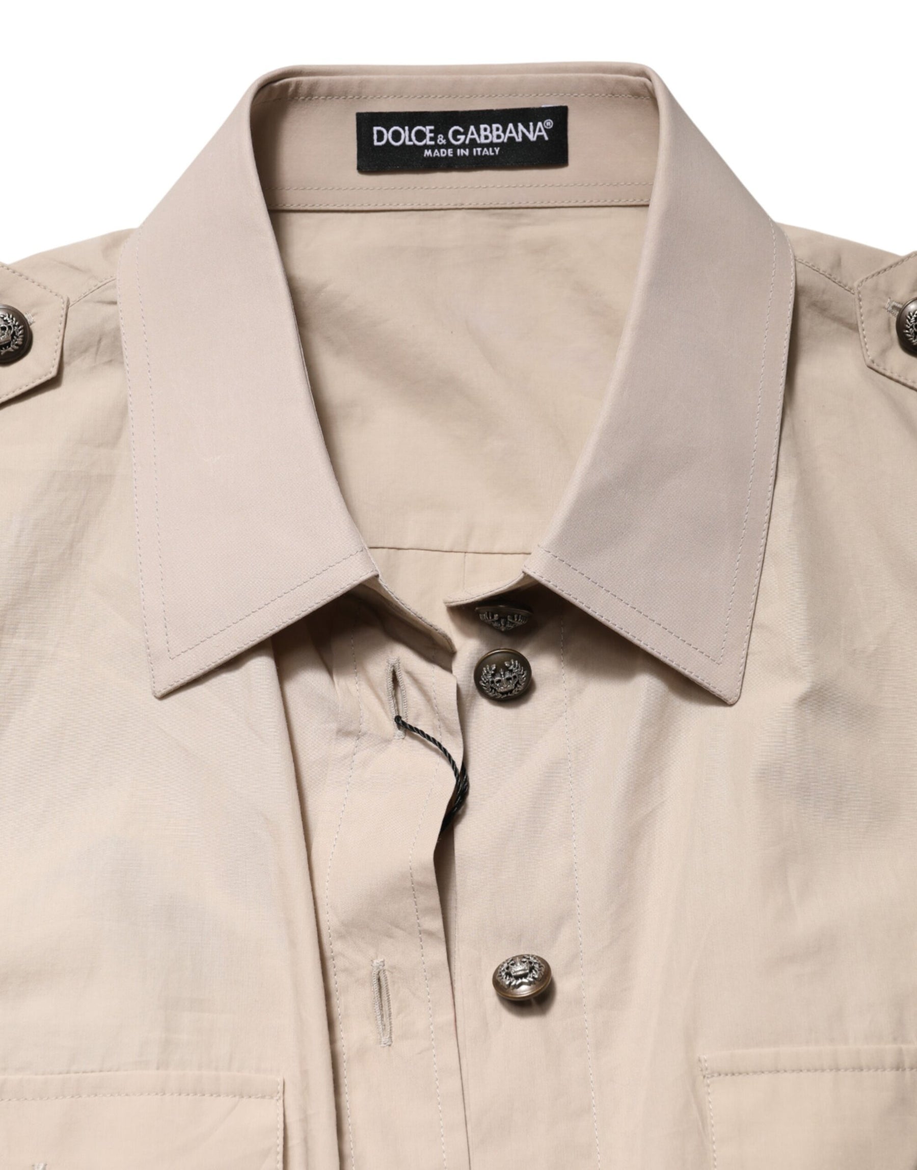 Dolce & Gabbana Beige Collared Long Sleeve Cotton Shirt Top | Regal Royce