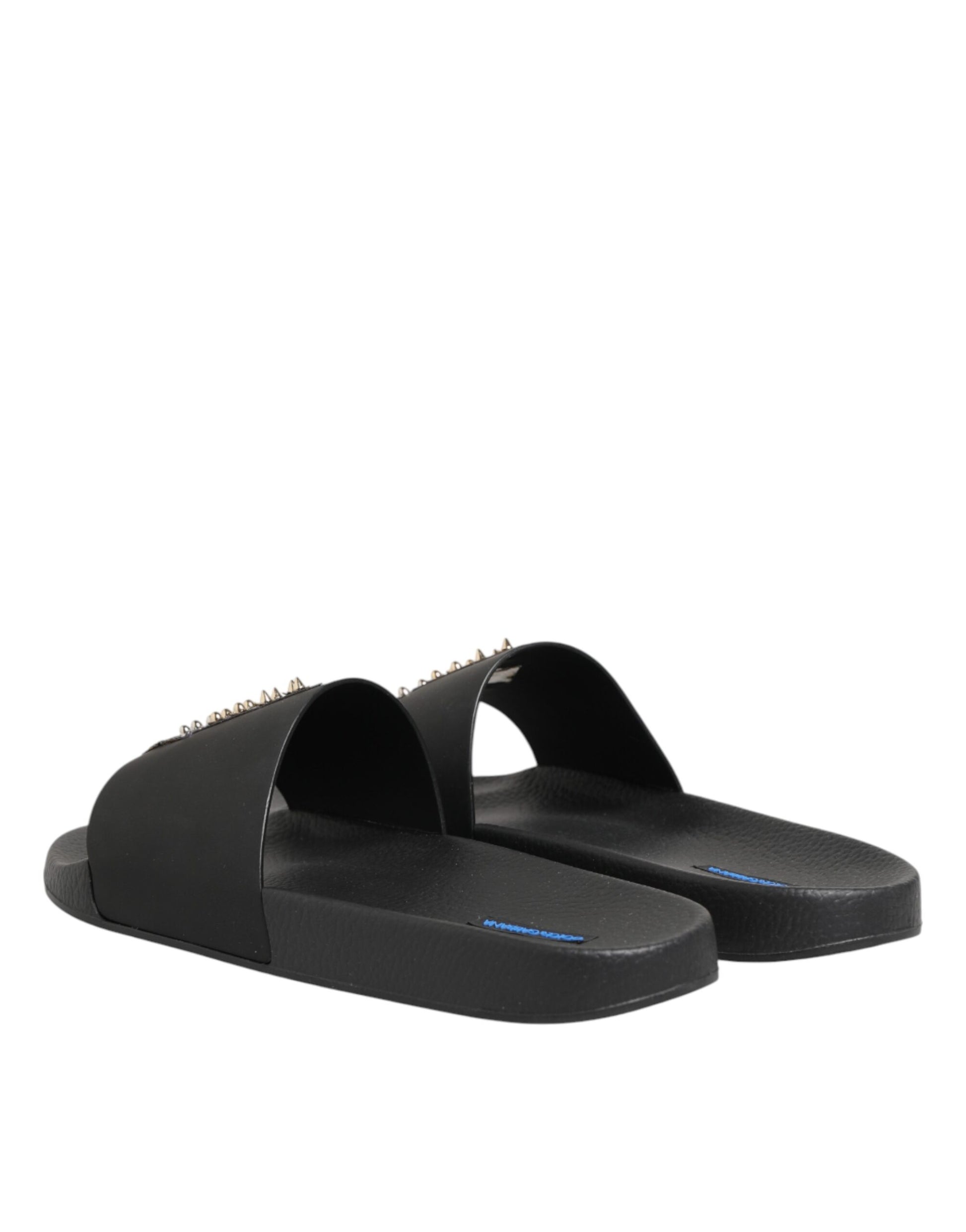 Dolce & Gabbana Black Leather Slides Sandals Beachwear Shoes