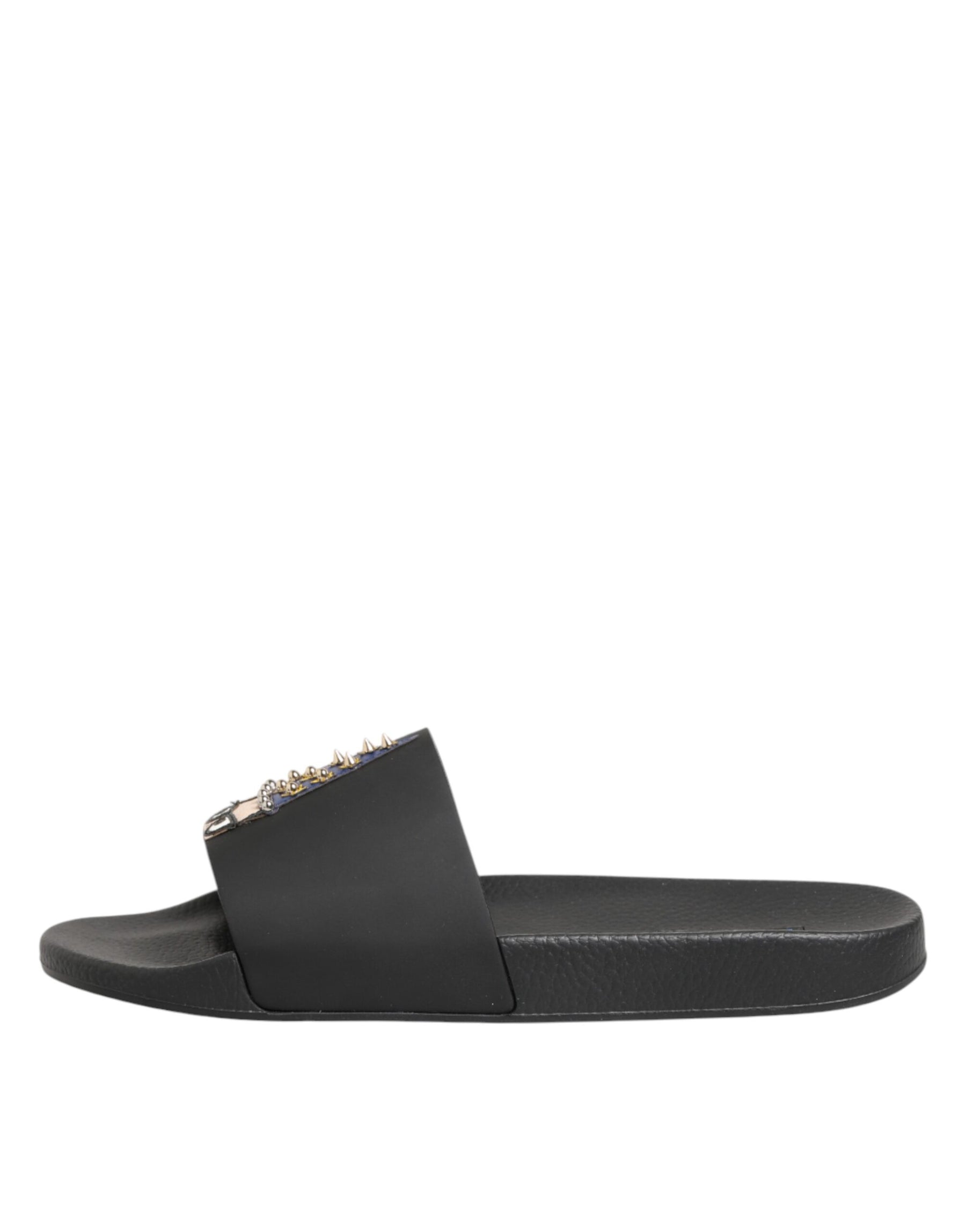 Dolce & Gabbana Black Leather Slides Sandals Beachwear Shoes | Regal Royce