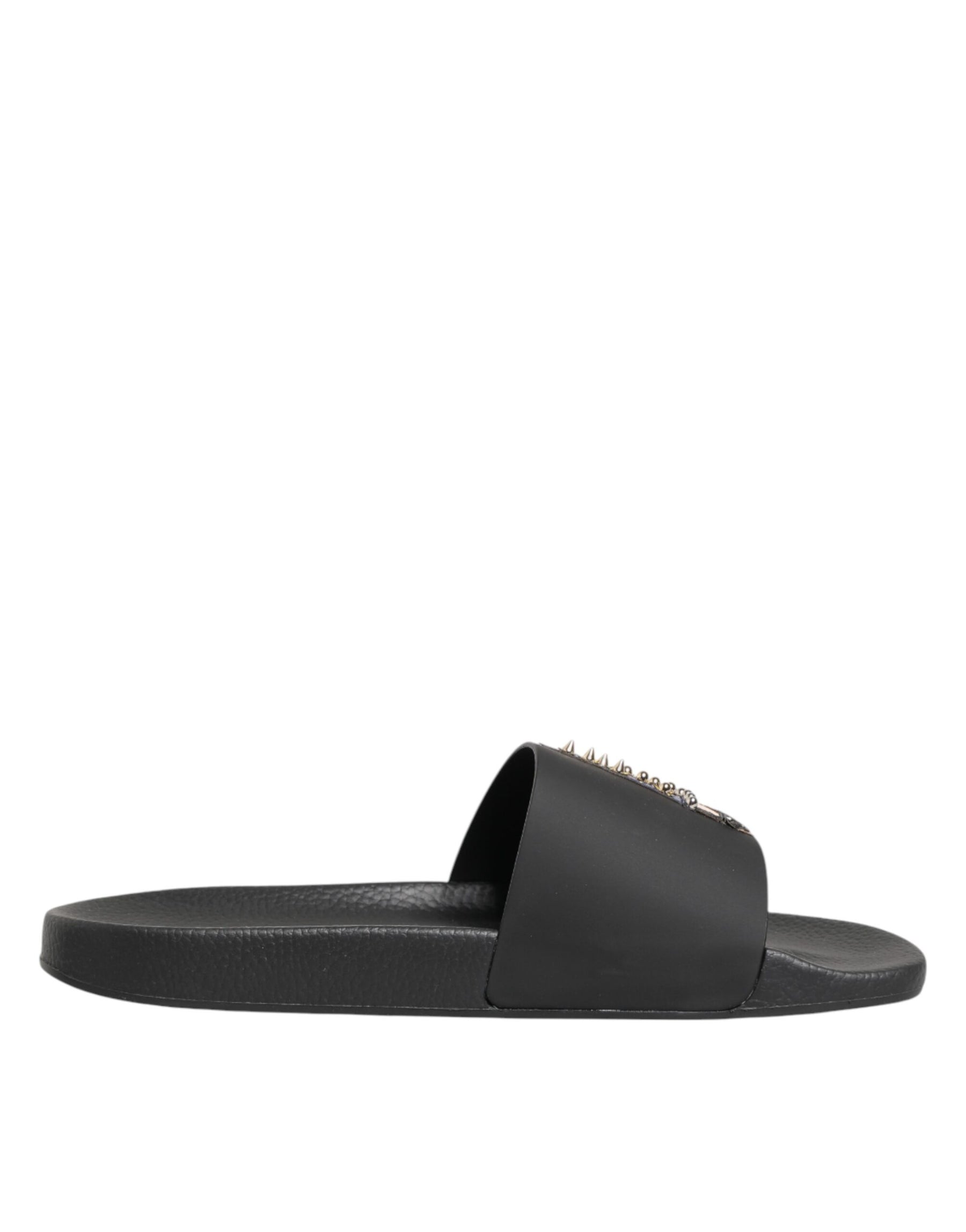 Dolce & Gabbana Black Leather Slides Sandals Beachwear Shoes | Regal Royce
