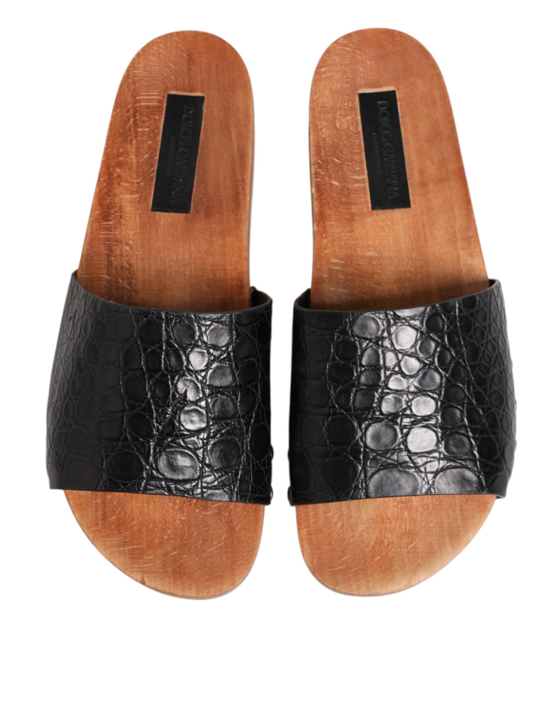 Dolce & Gabbana Black Brown Leather Slides Sandals Shoes | Regal Royce
