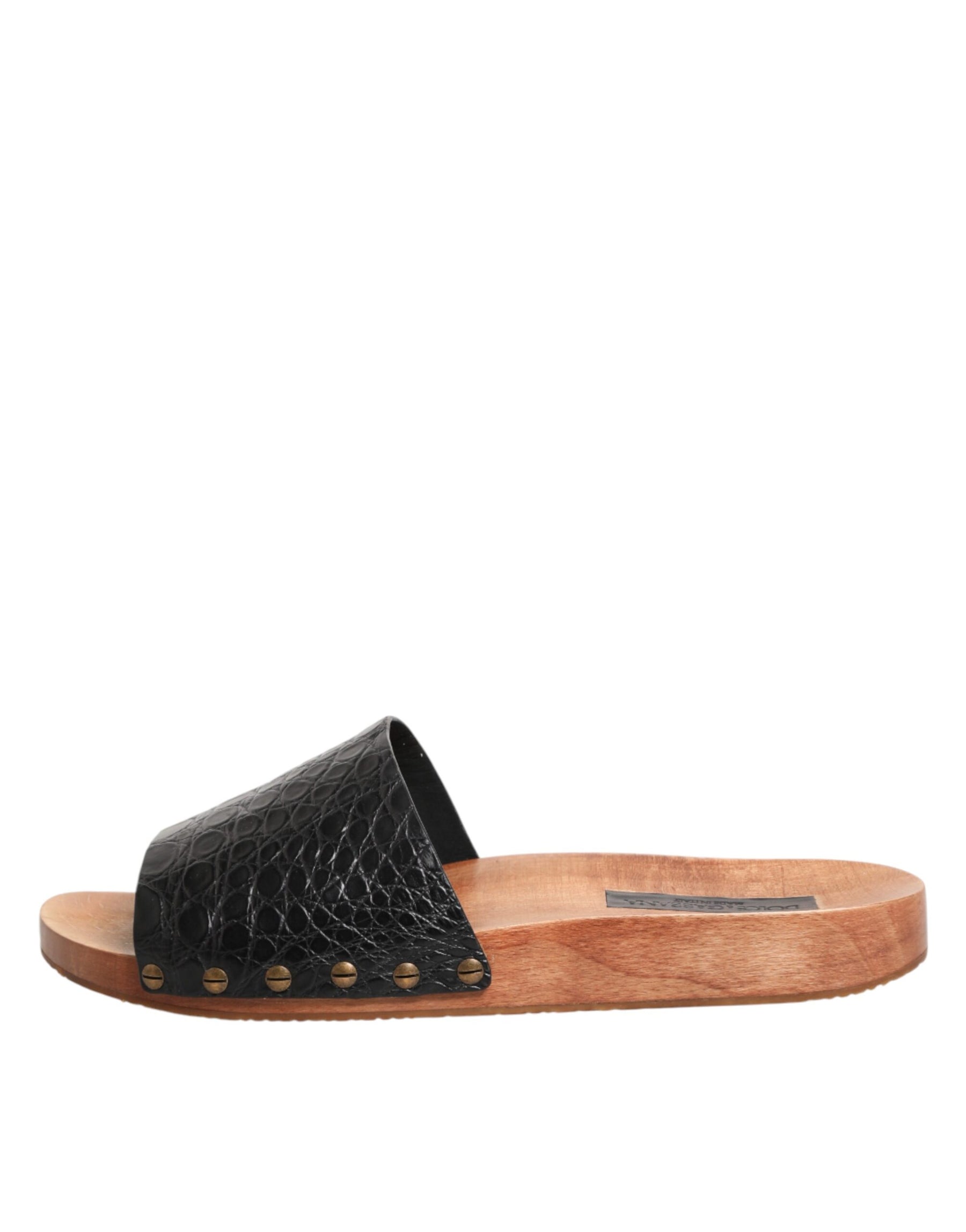 Dolce & Gabbana Black Brown Leather Slides Sandals Shoes | Regal Royce