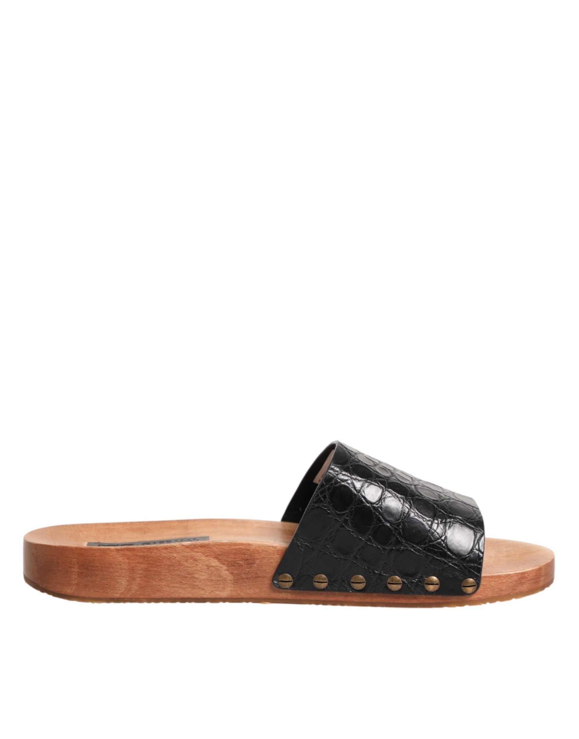 Dolce & Gabbana Black Brown Leather Slides Sandals Shoes | Regal Royce