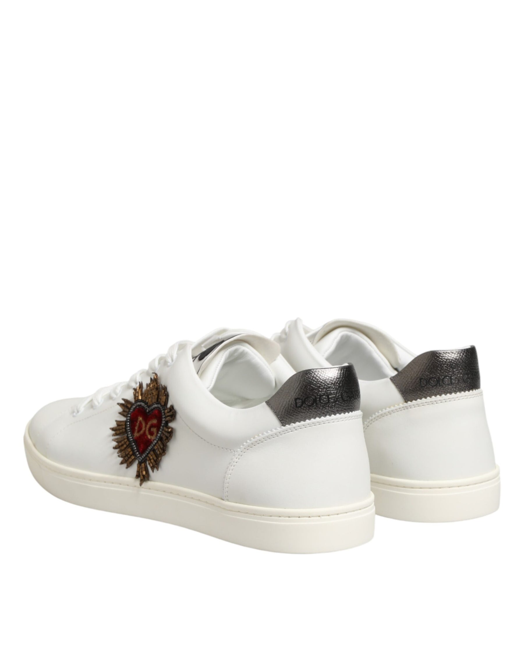 Dolce & Gabbana White Leather Heart Embellished Sneakers Shoes | Regal Royce