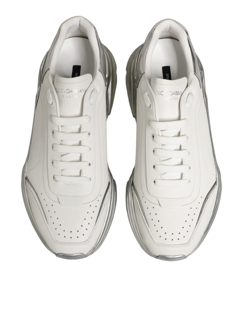 Dolce & Gabbana White Silver Daymaster Low Top Sneakers Shoes