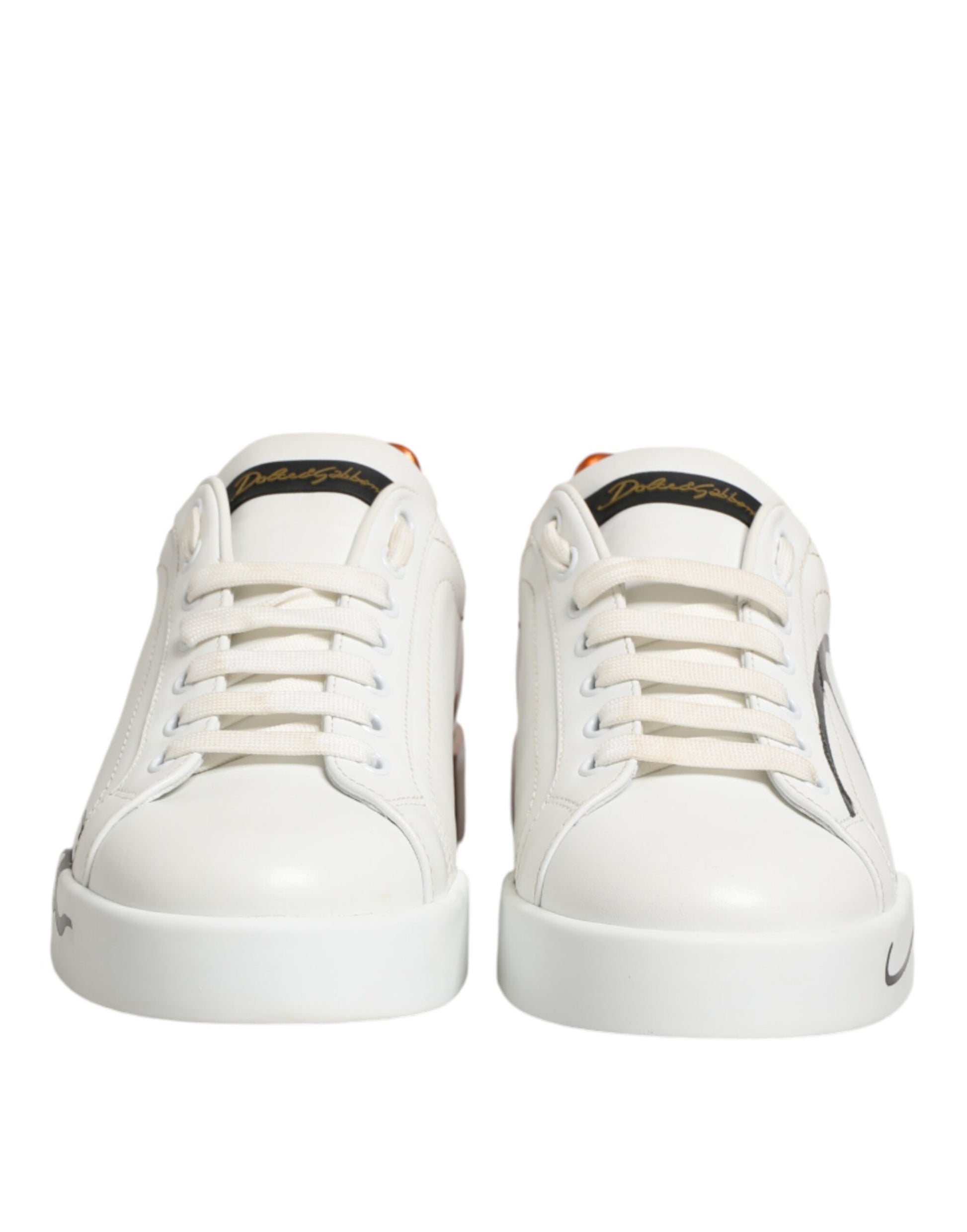 Dolce & Gabbana White Brown Leather Low Top Sneakers  Shoes