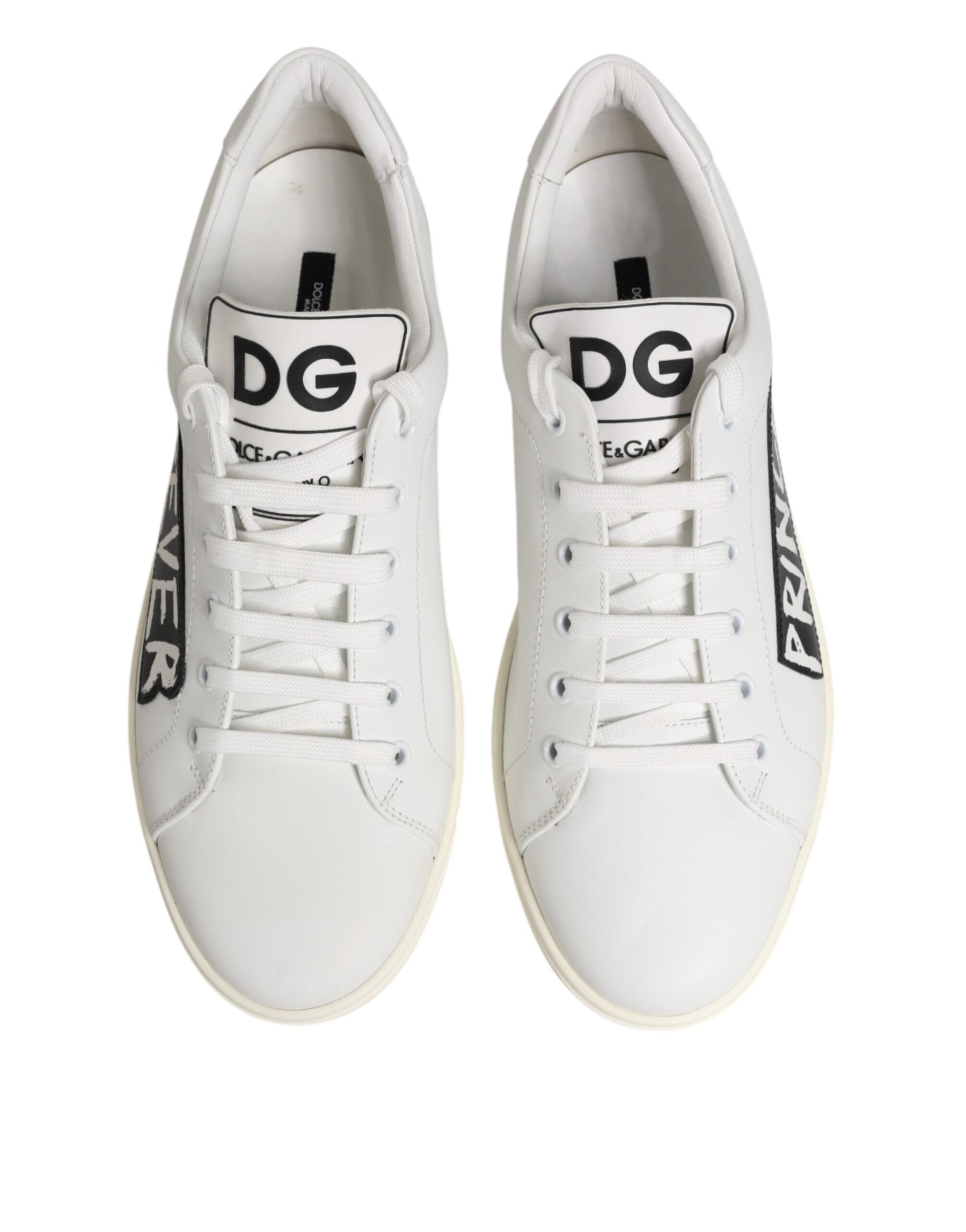 Dolce & Gabbana White Prince Leather Low Top Men Sneakers Shoes | Regal Royce