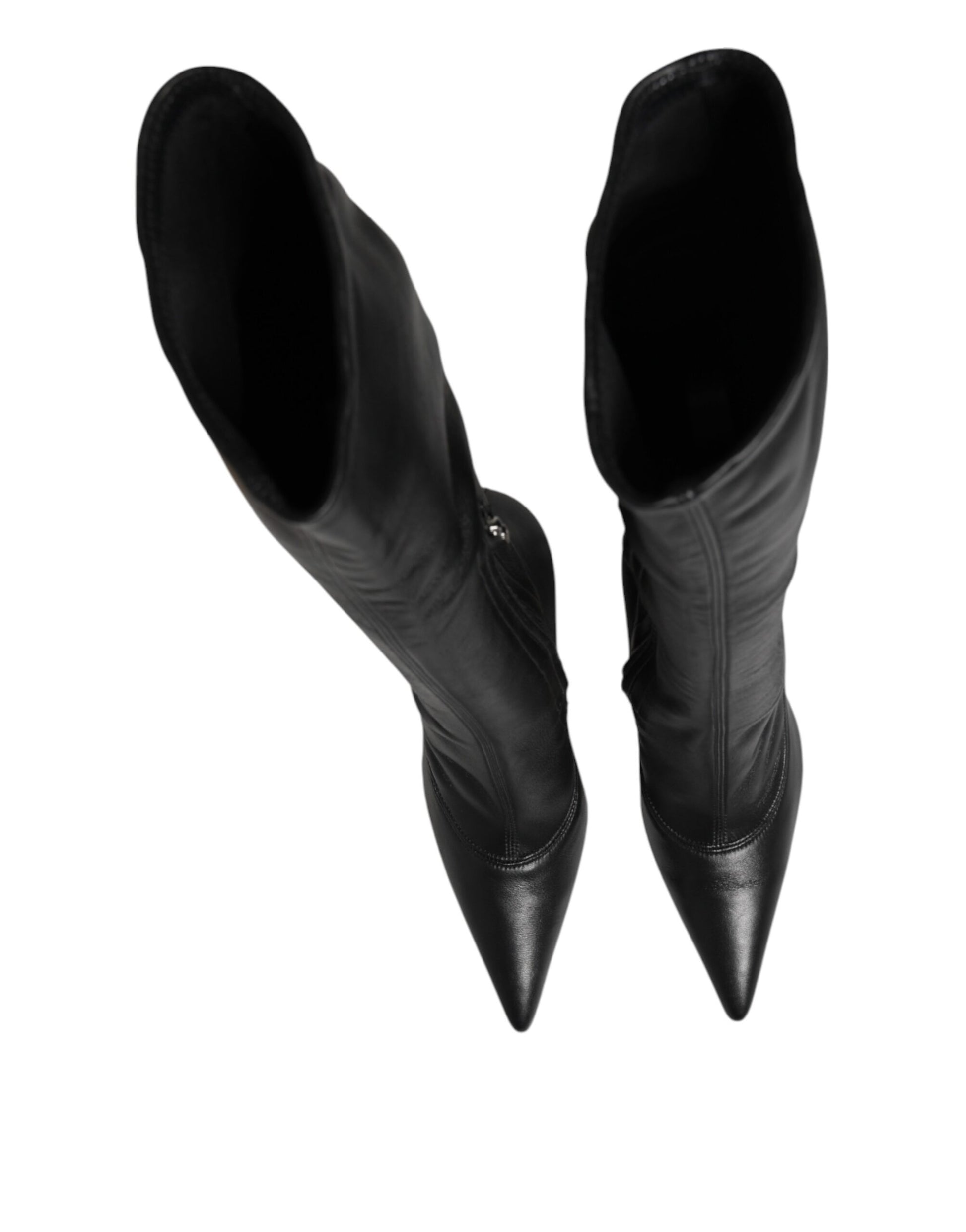 Dolce & Gabbana Black Leather DG Logo Knee High Boots Shoes