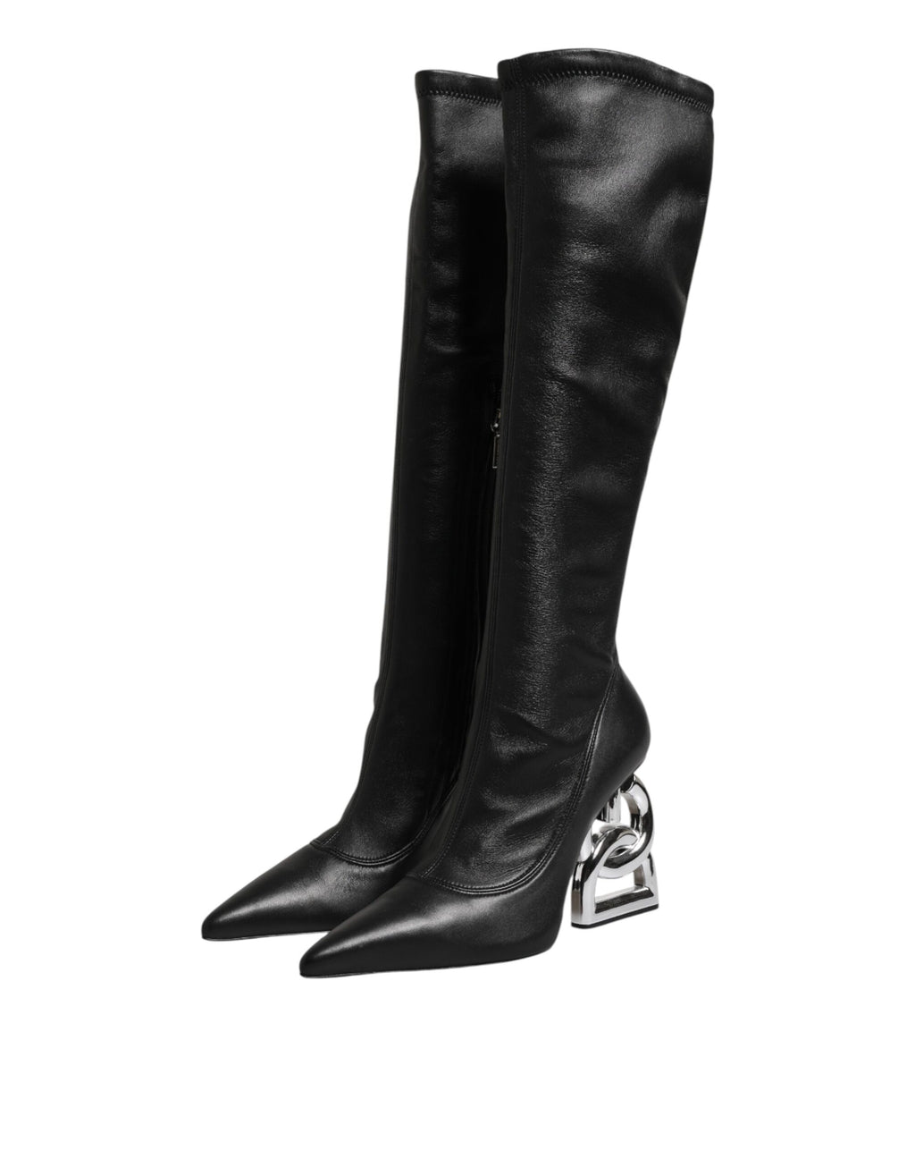 Dolce & Gabbana Black Leather DG Logo Knee High Boots Shoes