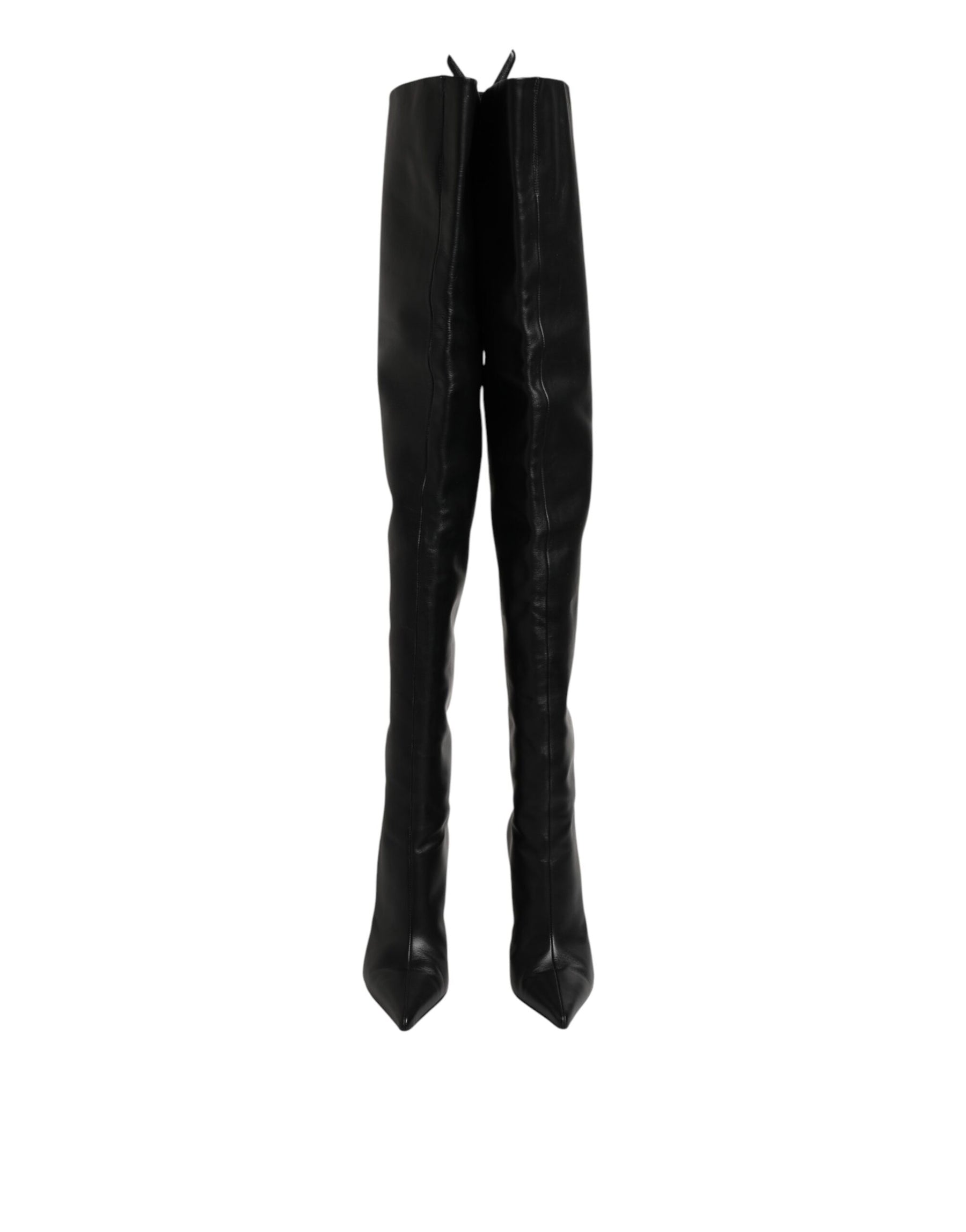 Dolce & Gabbana Black Leather Stiletto Knee High Boots Shoes | Regal Royce
