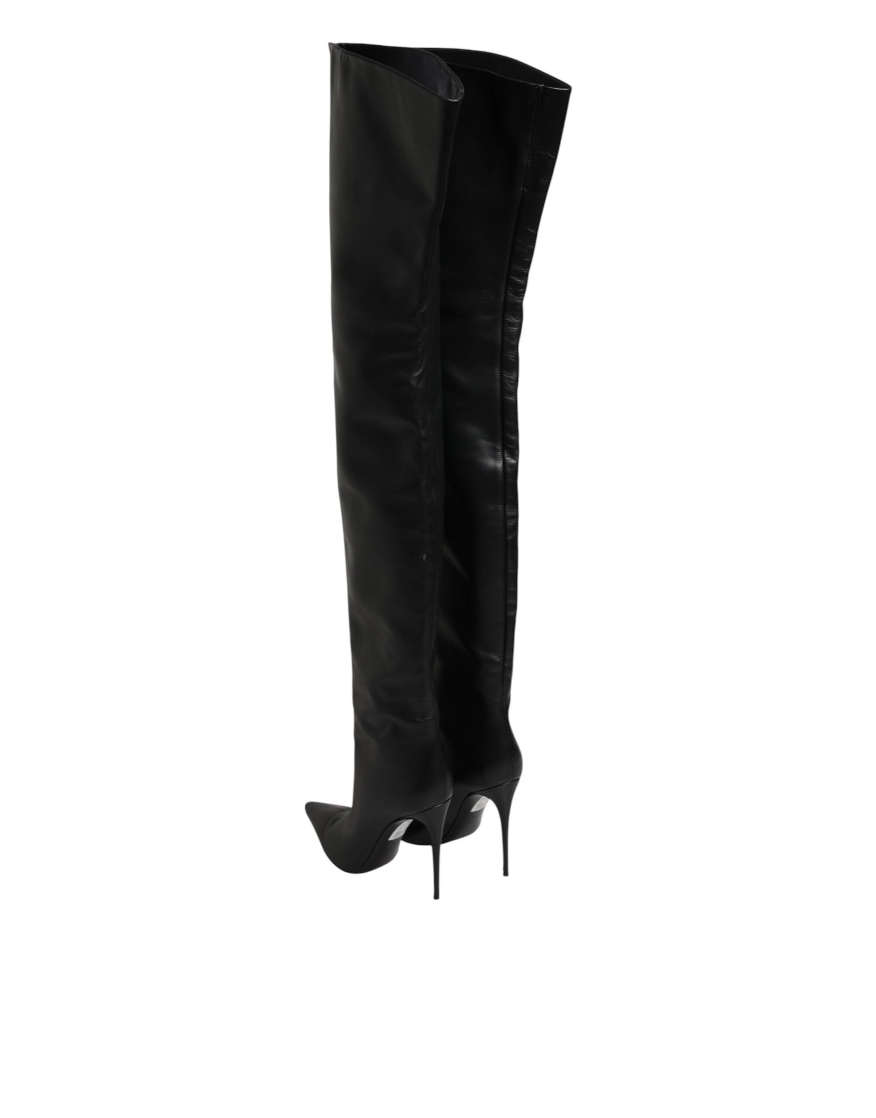 Dolce & Gabbana Black Leather Stiletto Knee High Boots Shoes | Regal Royce