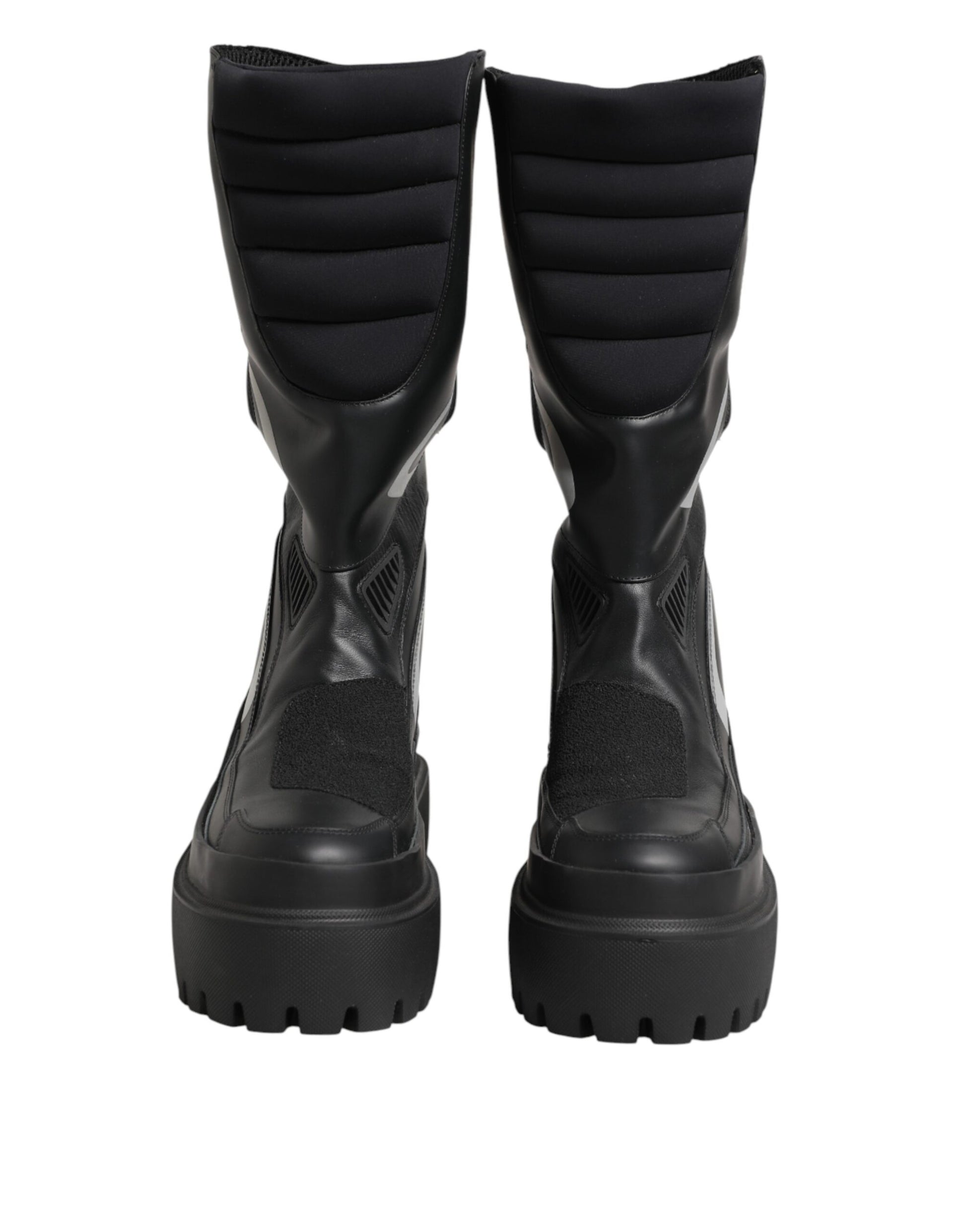 Dolce & Gabbana Black Leather Mid Calf Biker Boots Shoes
