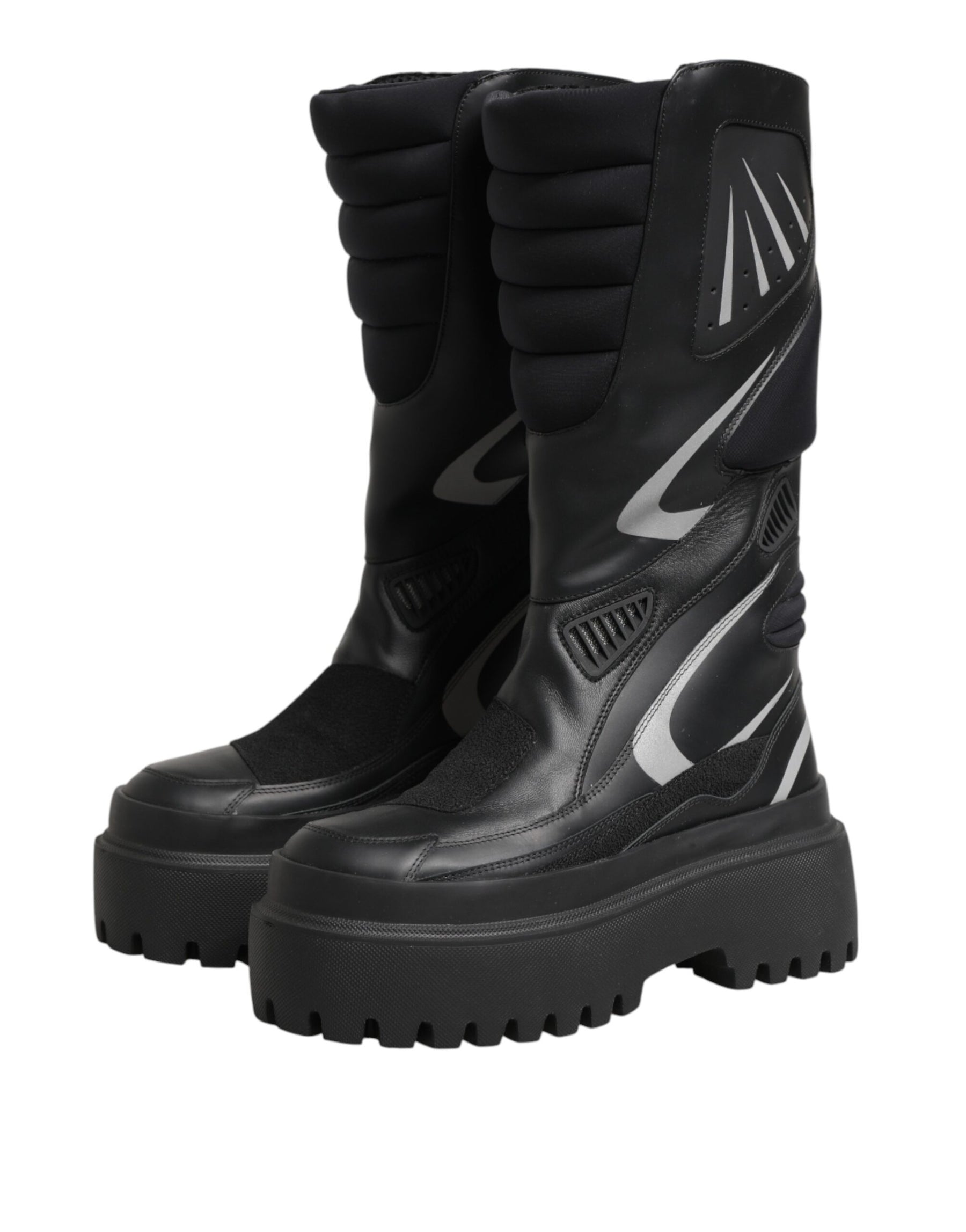 Dolce & Gabbana Black Leather Mid Calf Biker Boots Shoes | Regal Royce